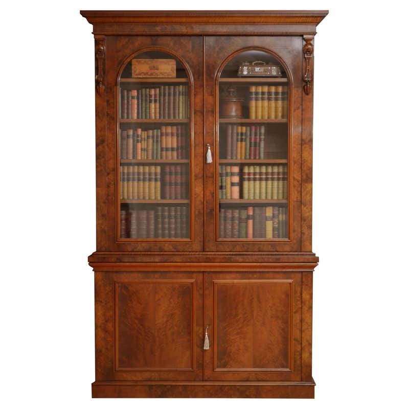 Stunning Huge Tall, Victorian Oak Library Bookcase Sliding Glass Doors ...