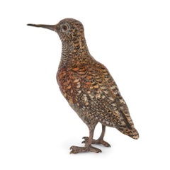 Large Viennese Antique Cold Painted Bronze Bird Model, Attr. Bergman