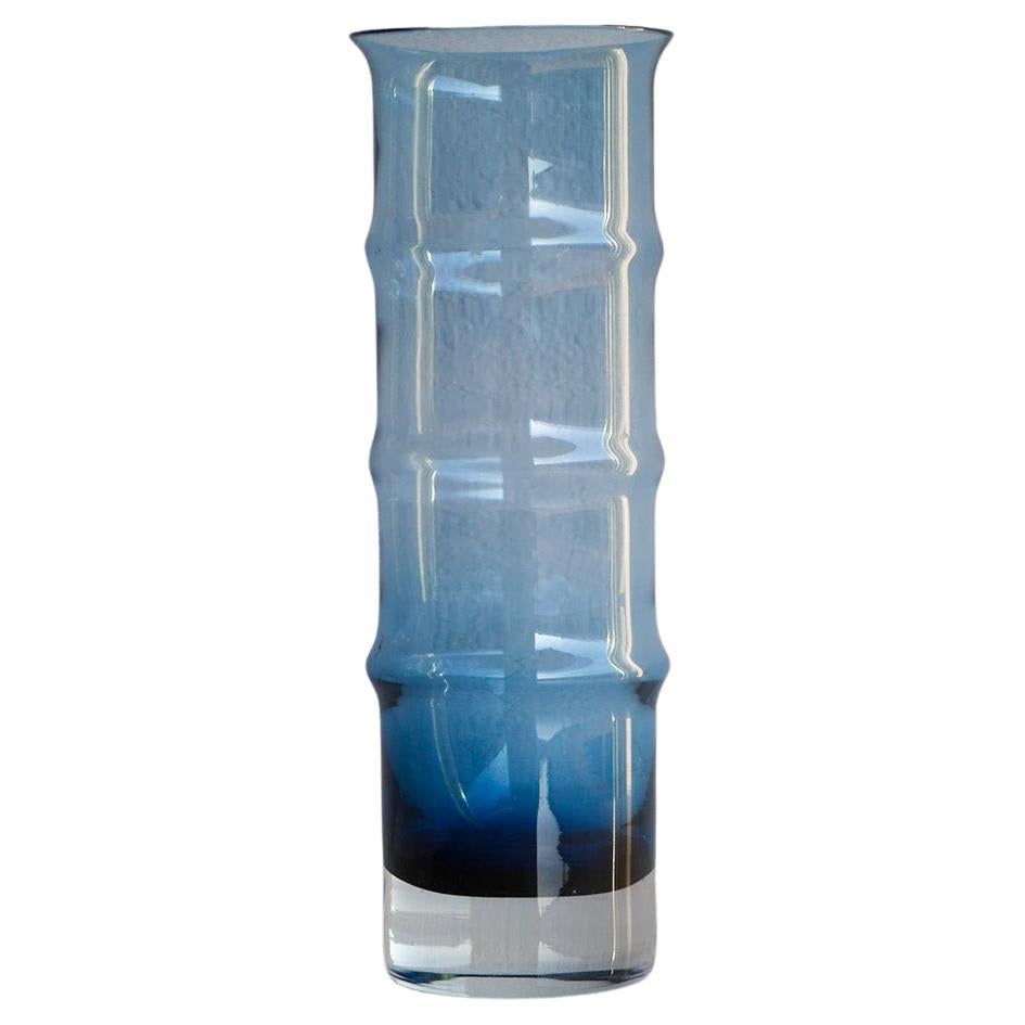 A large vintage blue "Bamboo" glass vase by Bo Borgström for Åseda, Sweden