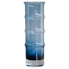 A large vintage blue "Bamboo" glass vase by Bo Borgström for Åseda, Sweden