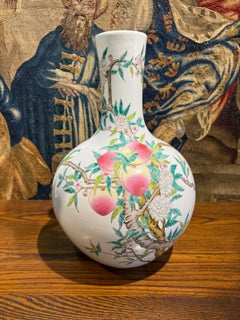 A Large Vintage Chinese Famille Rose "Nine-Peach" Porcelain Bottle Vase