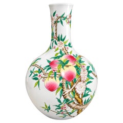 A Large Vintage Chinese Famille Rose "Nine-Peach" Porcelain Bottle Vase