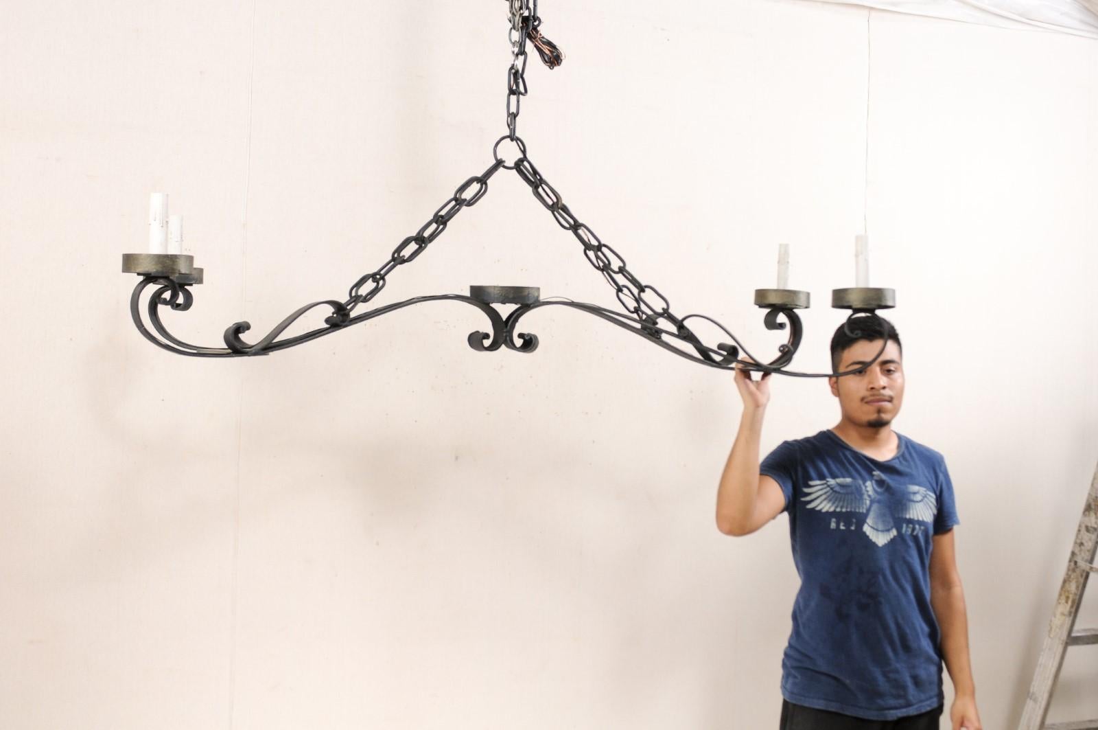 Forged An Elegant French Wrought Iron Chandelier a Great Large Size of 5+ Ft in Length!