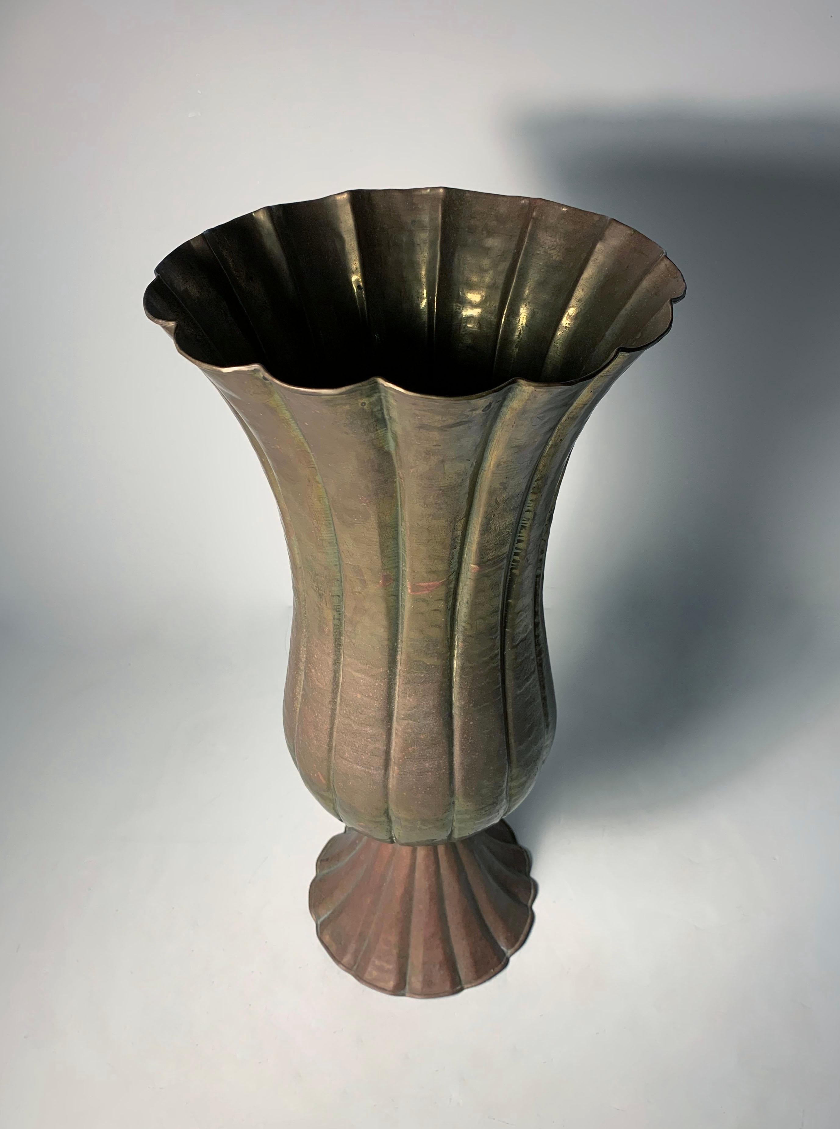 Mid-Century Modern Large Vintage Handmade Hammered Brass Planter Vase
