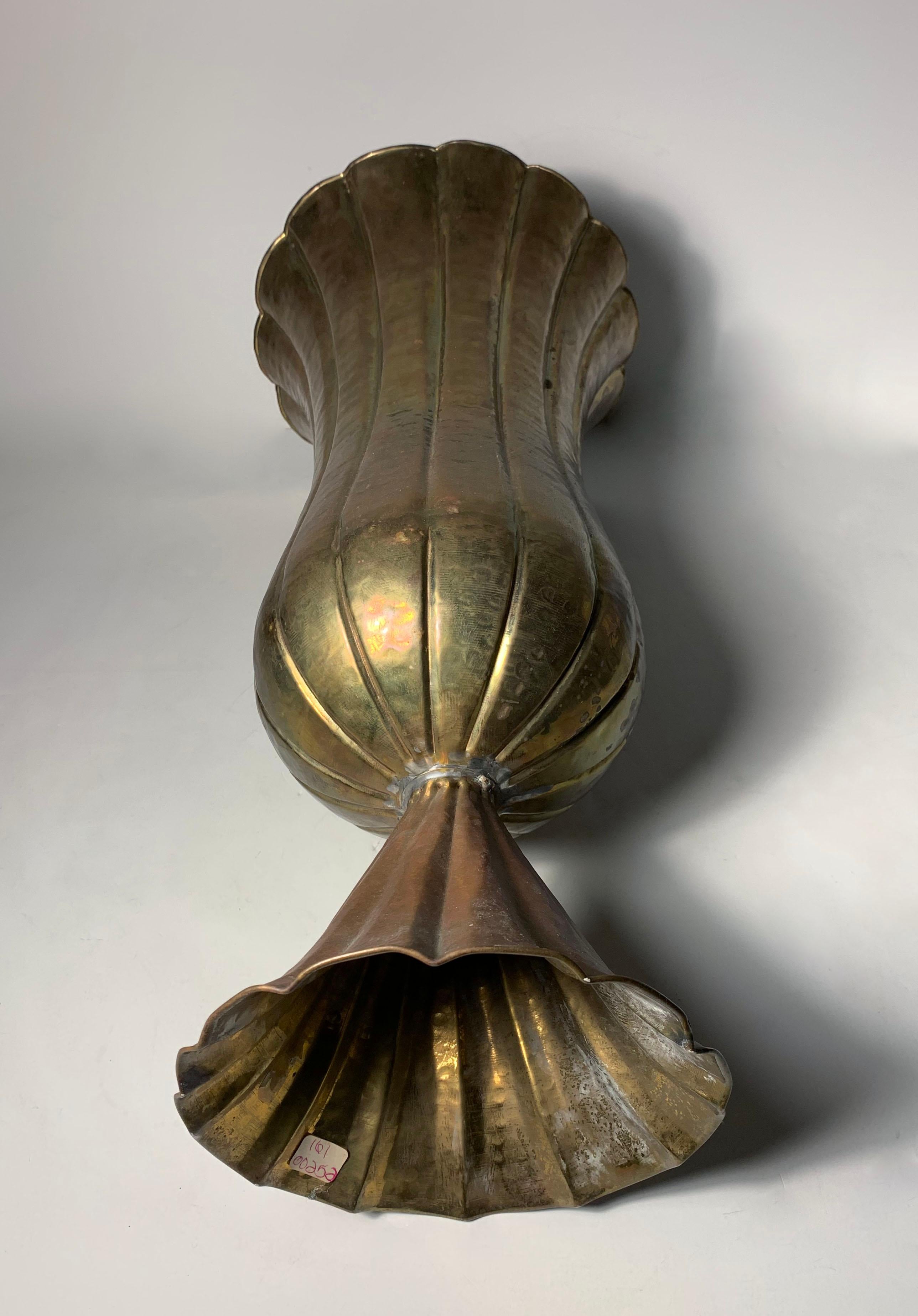 20th Century Large Vintage Handmade Hammered Brass Planter Vase