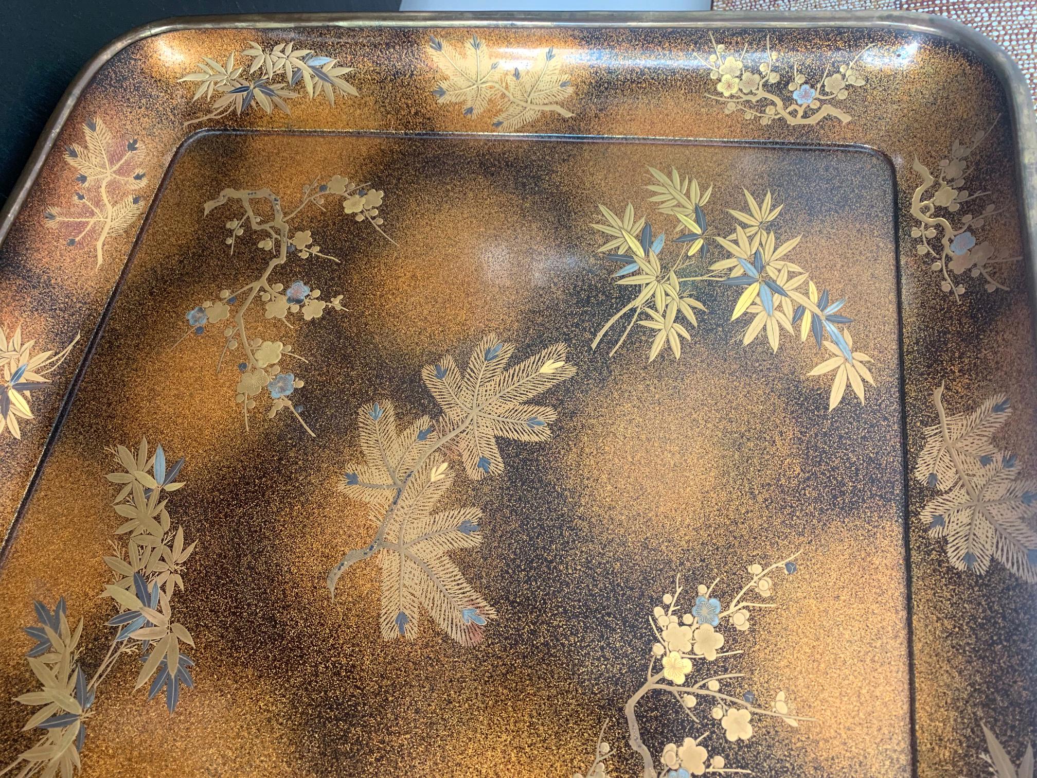 Mid-20th Century Large Vintage Japanese Maki-e Lacquer Kimono Tray For Sale