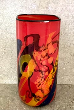 Large Vintage Red Art Glass Vase, Ioan Nemtoi