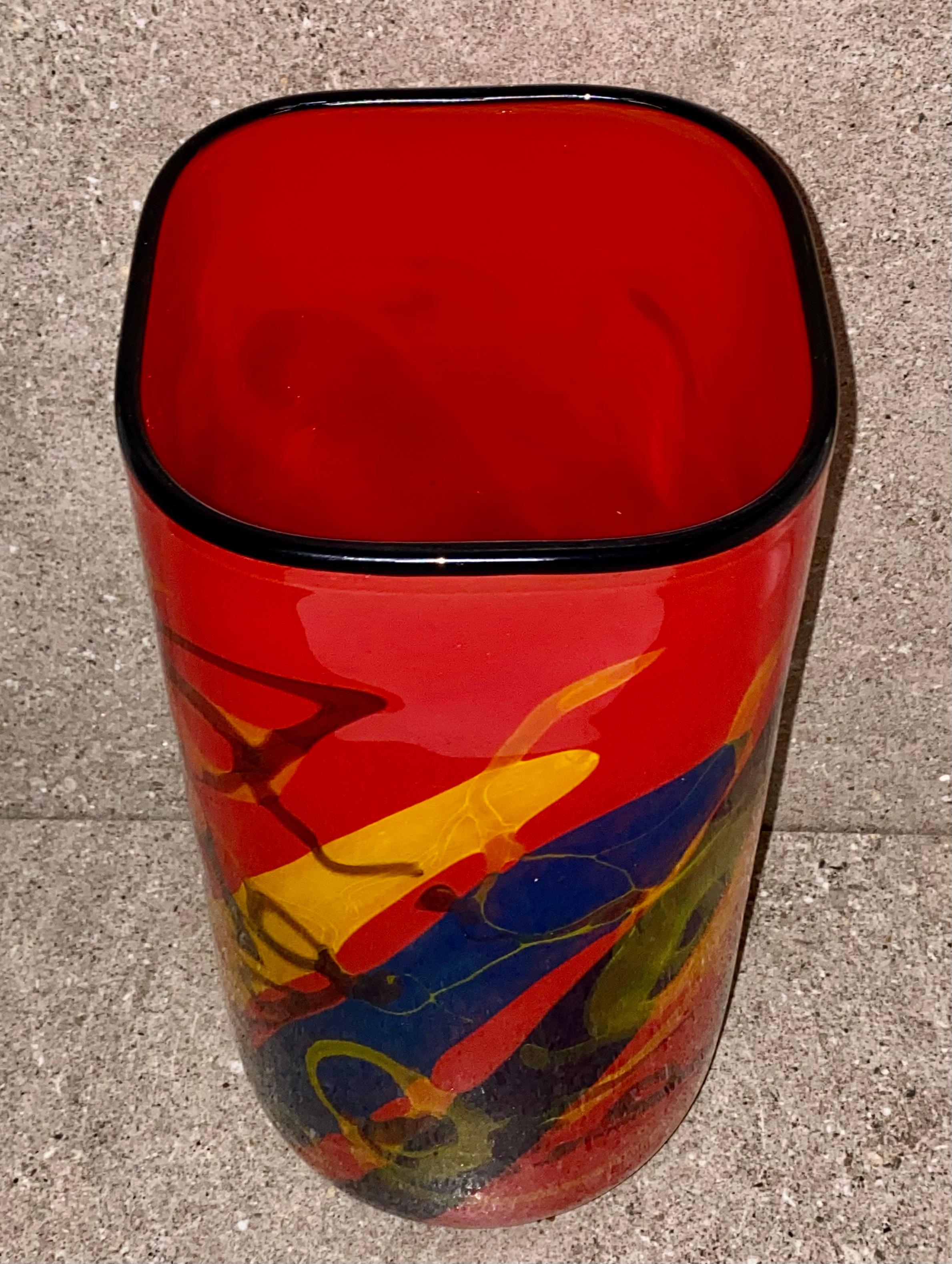 Contemporary Large Vintage Red Art Glass Vase, Ioan Nemtoi For Sale