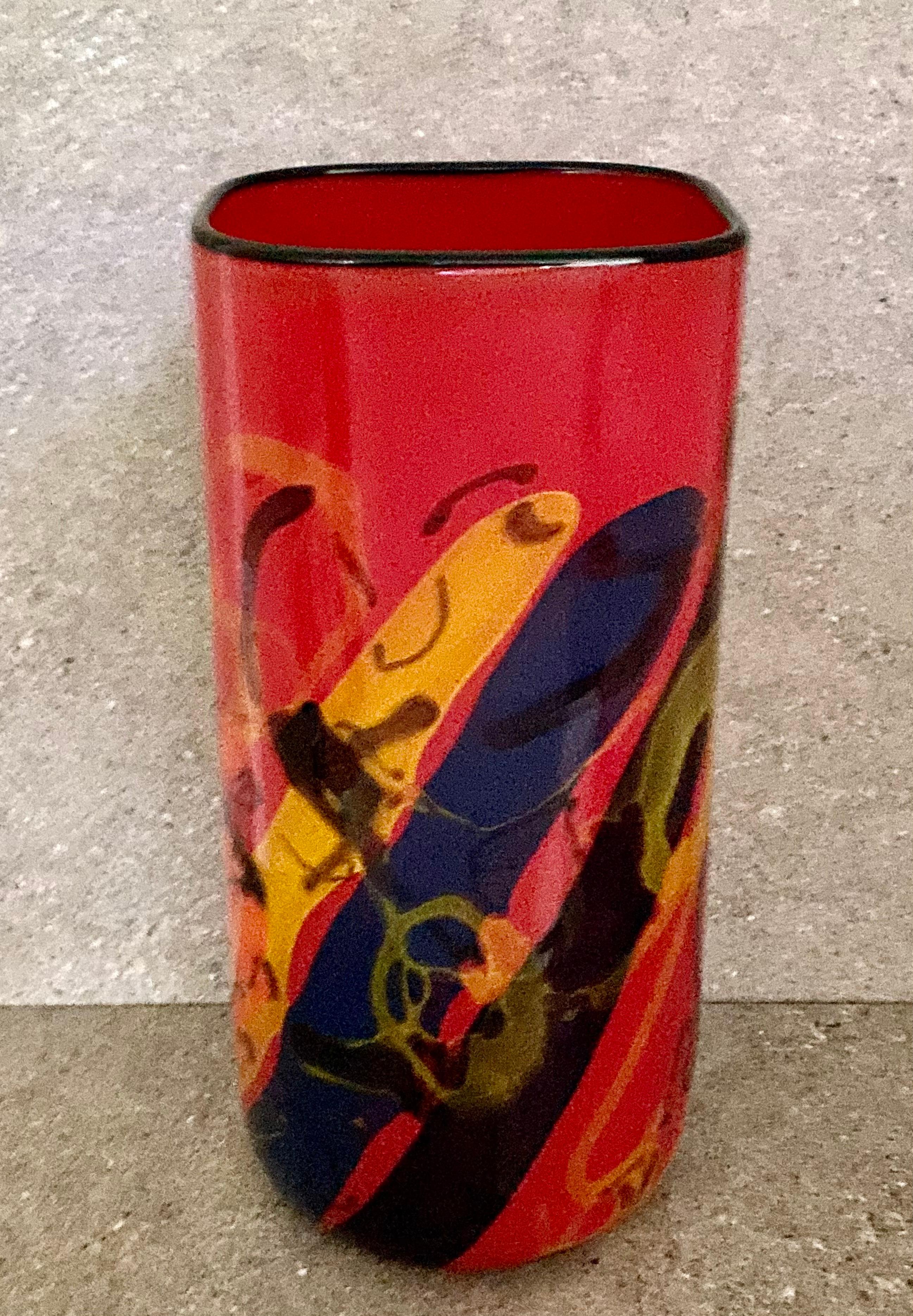 Large Vintage Red Art Glass Vase, Ioan Nemtoi For Sale 1