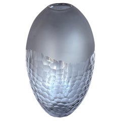 Große Vase in Kugelform aus grauem Rosenthal-Glas im Battuto-Stil im Battuto-Stil   