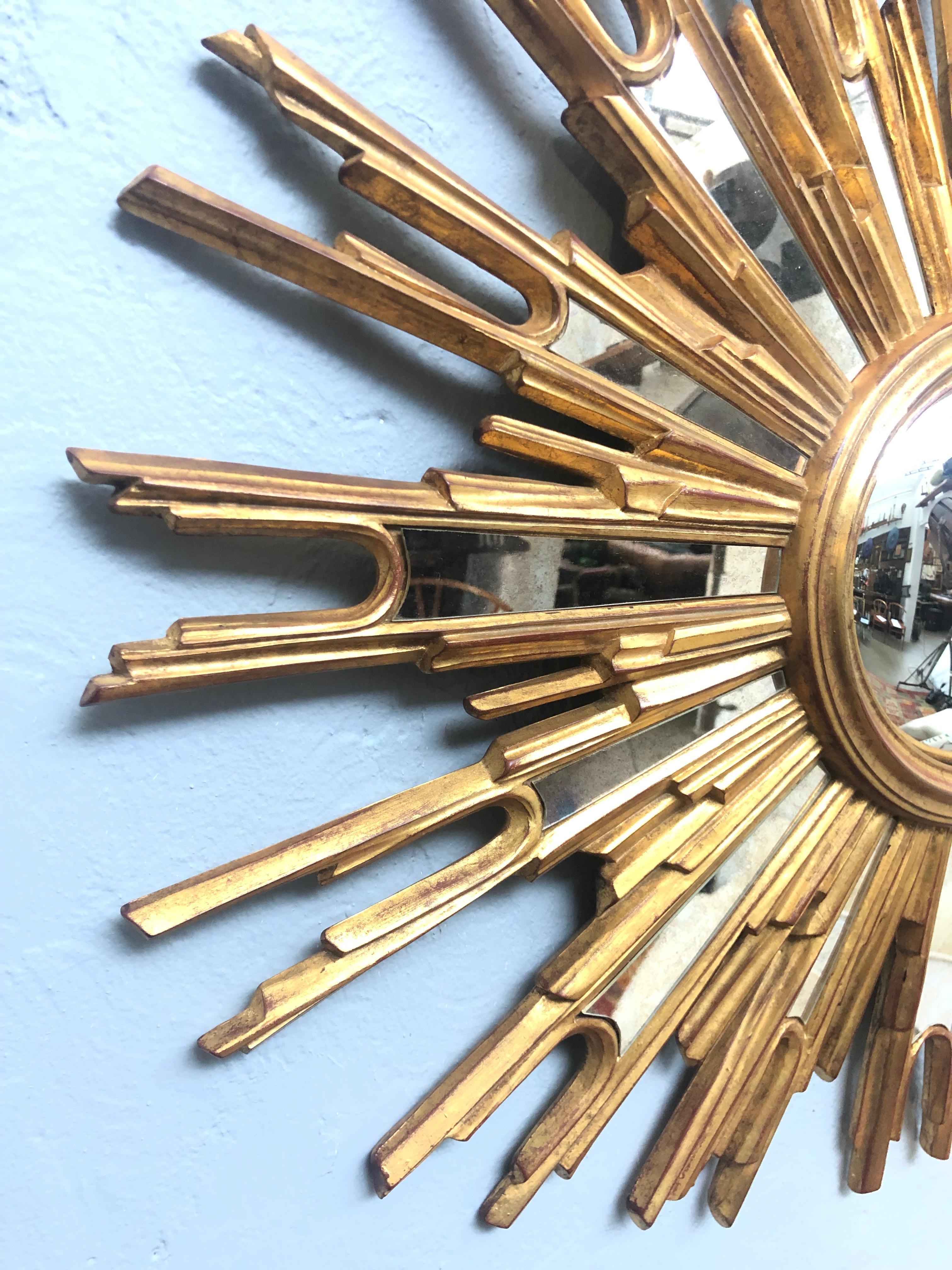 Belgian A Large Vintage Sunburst Mirror From Ateliers Armand Dutry Of Belgium  For Sale