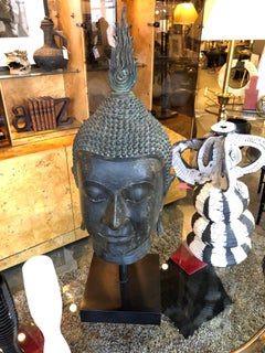 Gran cabeza de buda vintage tailandesa de zinc