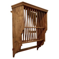 Antique Large Wall Hanging Pine Plate Rack