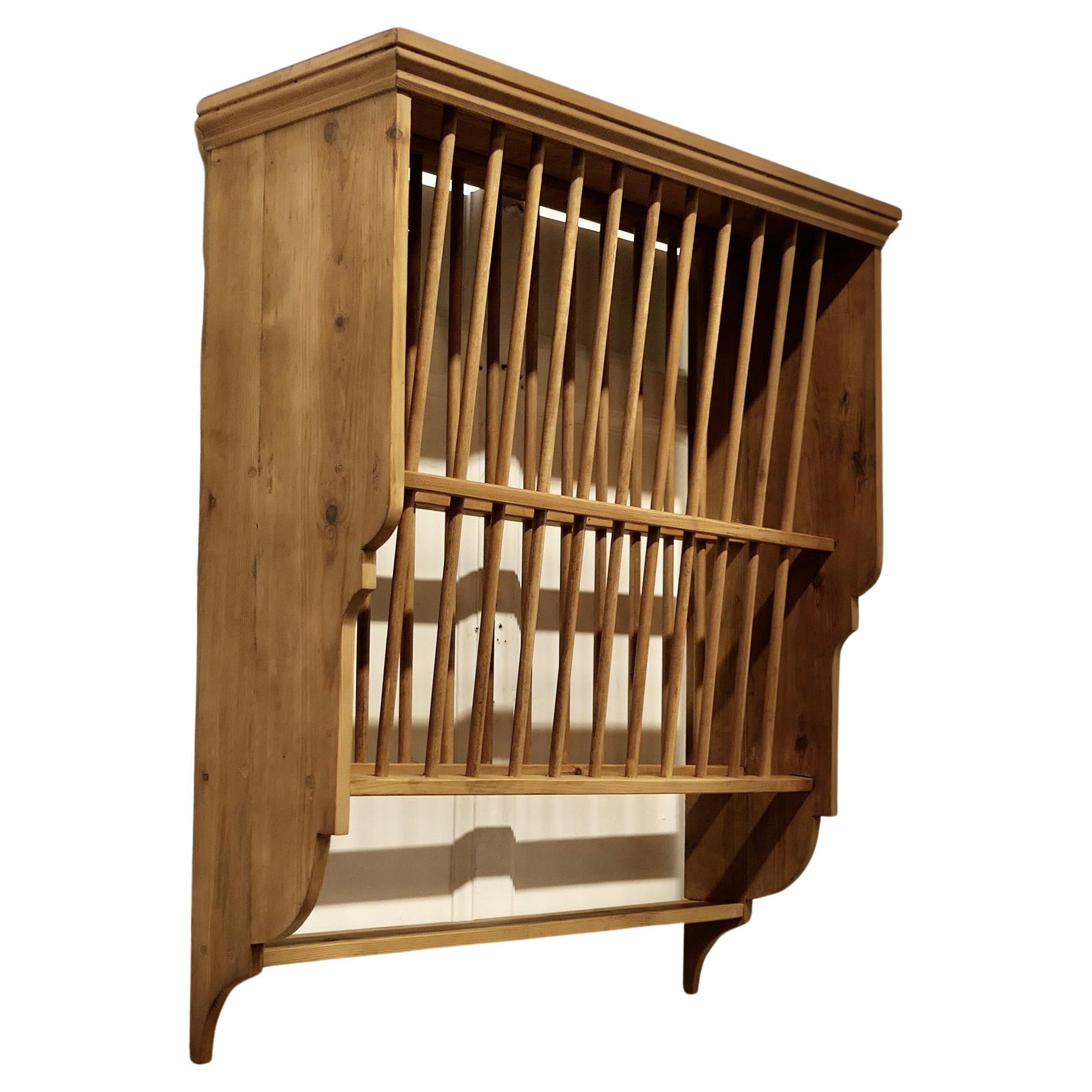 A Large Wall Hanging Pine Plate Rack For Sale