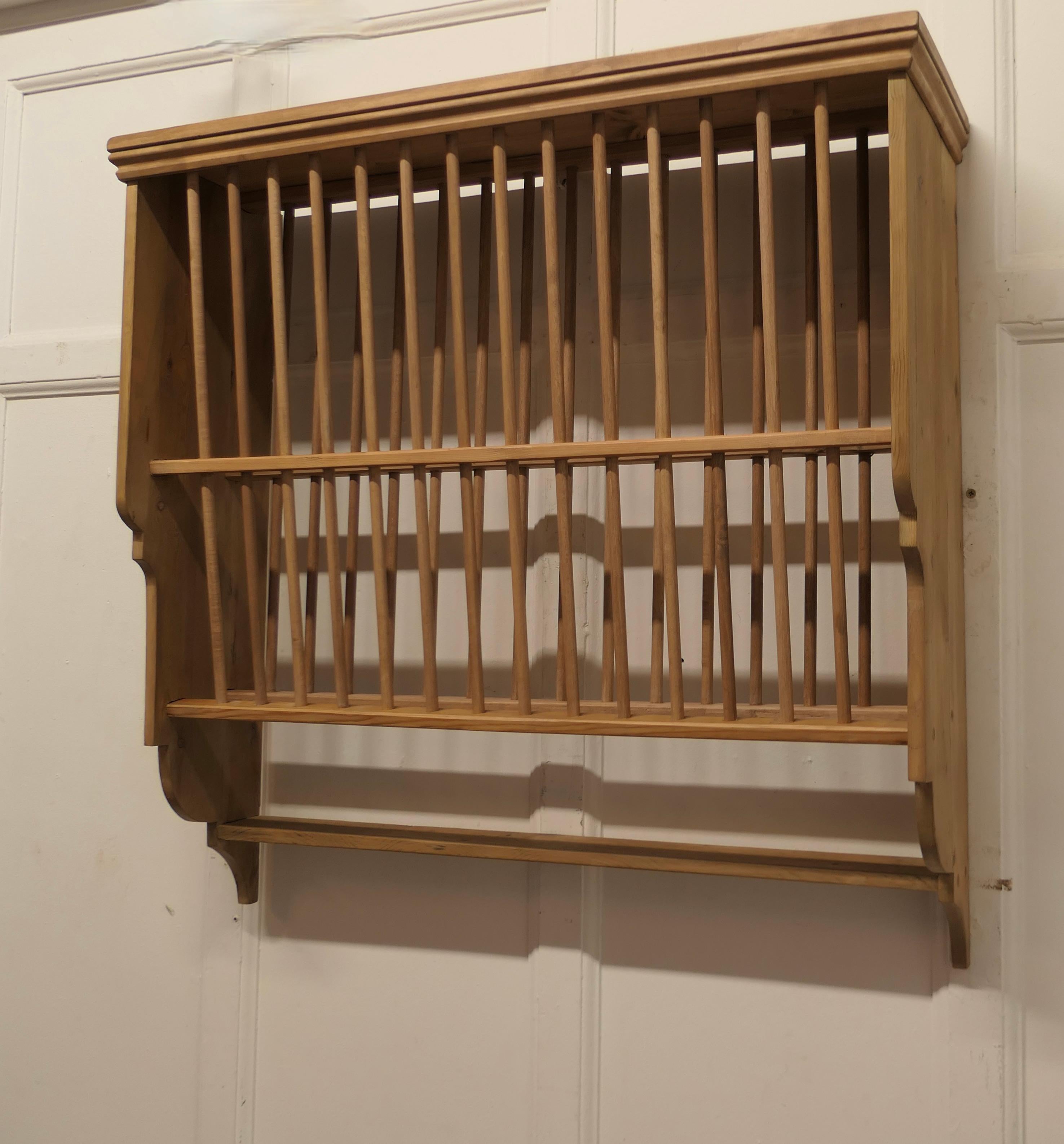 Mid-Century Modern A Large Wall Hanging Pine Plate Rack   This useful piece hangs on the wall