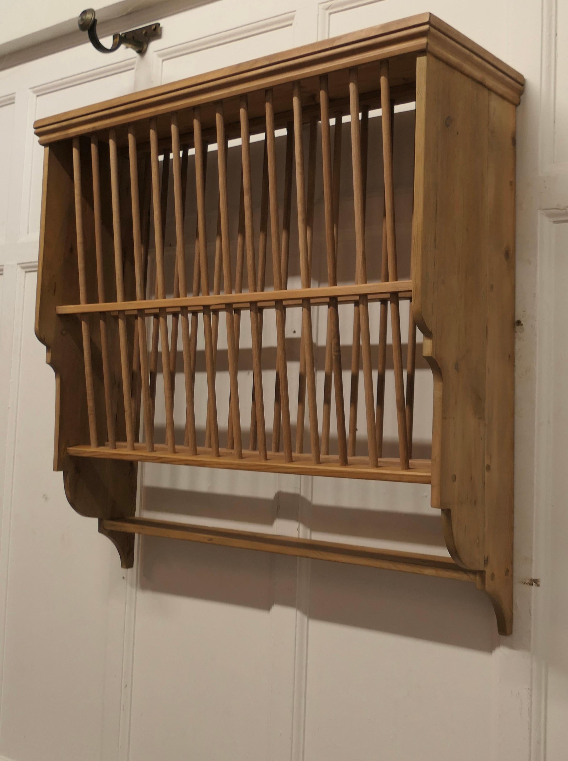 20th Century A Large Wall Hanging Pine Plate Rack   This useful piece hangs on the wall