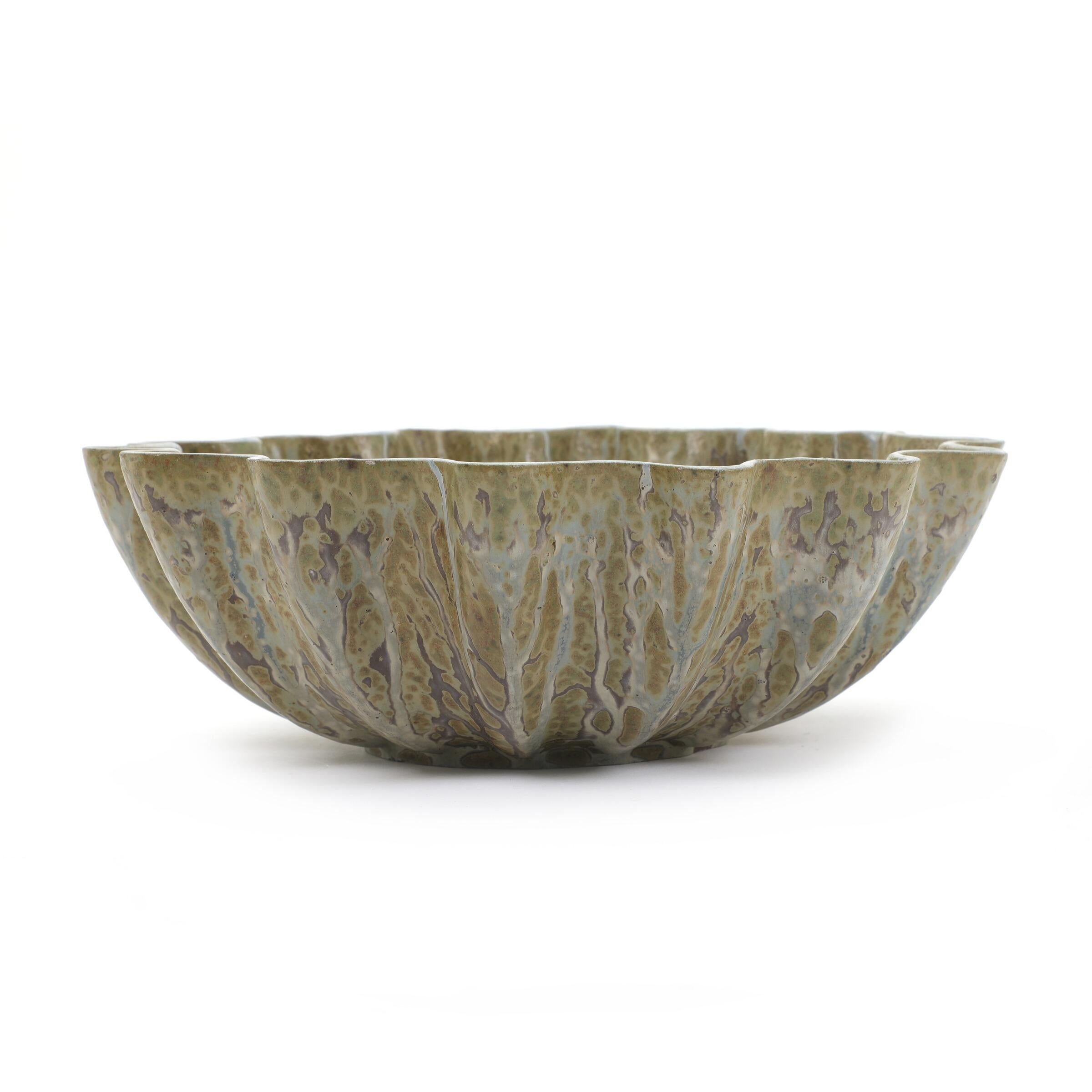 Danish Large Wavy Rimmed Stoneware Bowl by Arne Bang