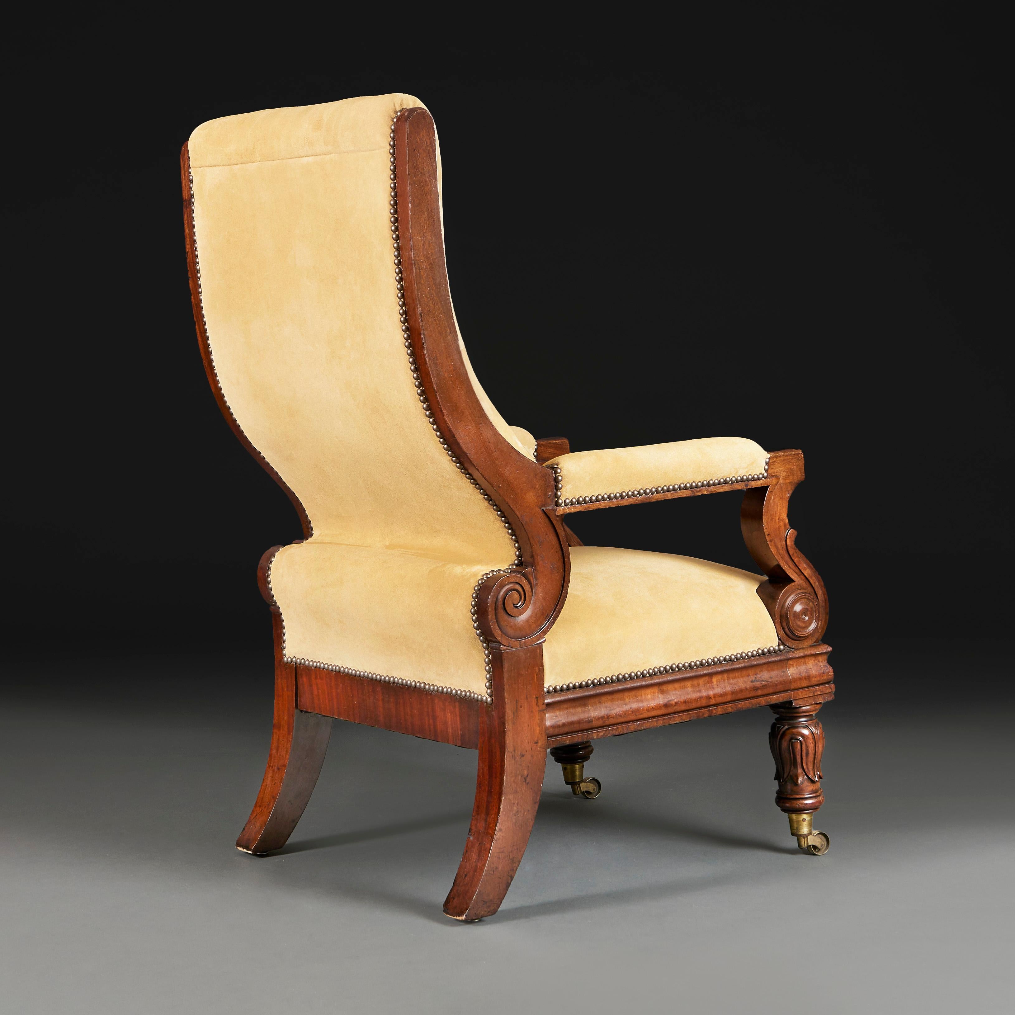 19th Century A Large William IV Mahogany Library Chair  For Sale