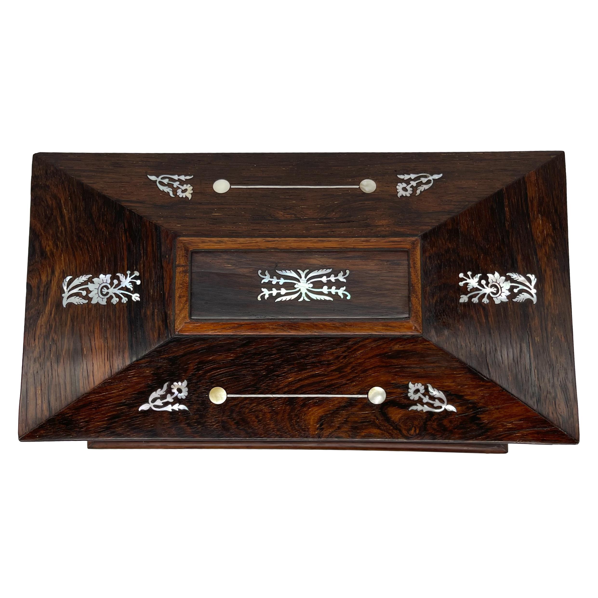 Large William IV Rosewood Tea Caddy with Mother-of-Pearl Inlays, ca. 1835 4