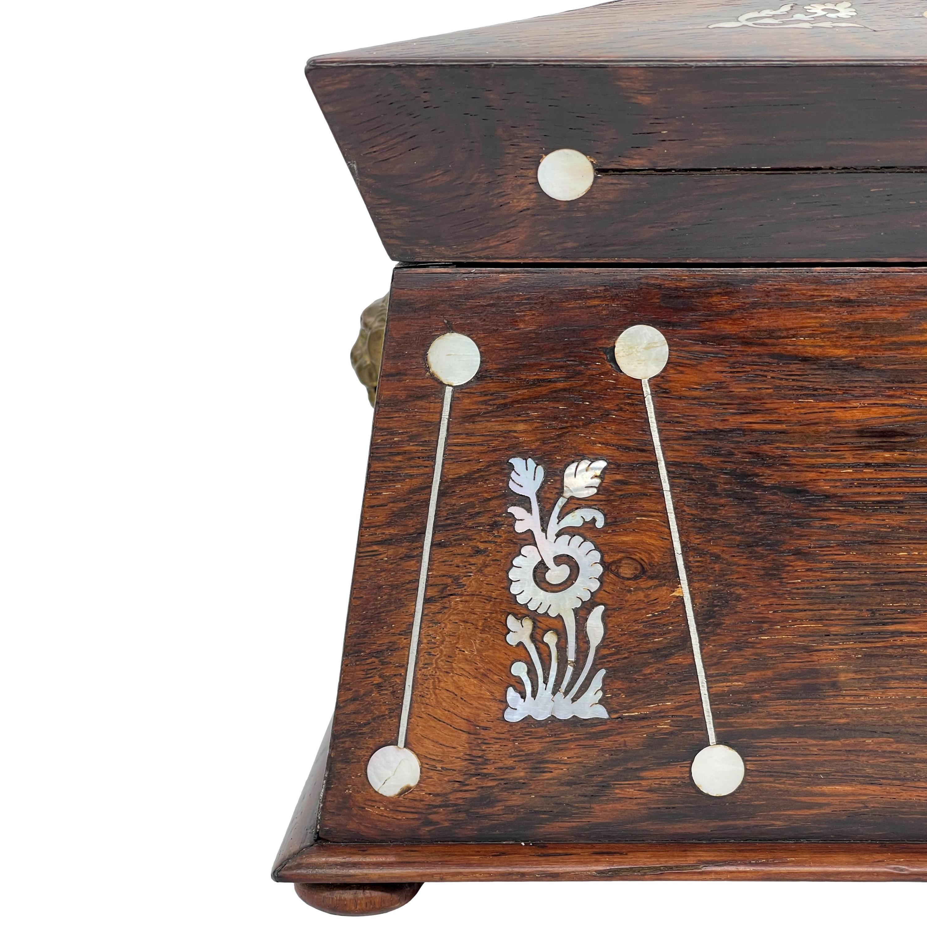 Large William IV Rosewood Tea Caddy with Mother-of-Pearl Inlays, ca. 1835 8