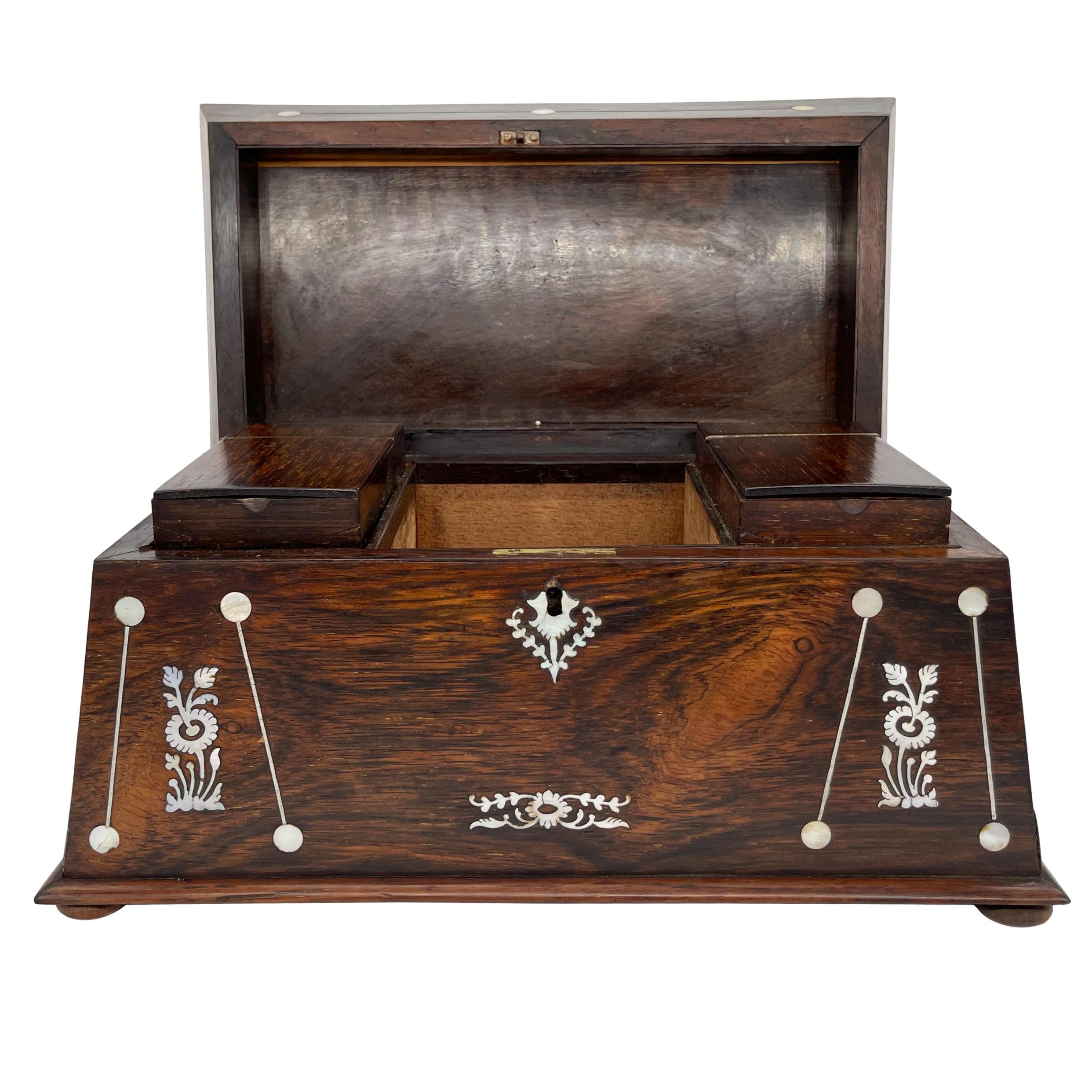 Large William IV Rosewood Tea Caddy with Mother-of-Pearl Inlays, ca. 1835 10