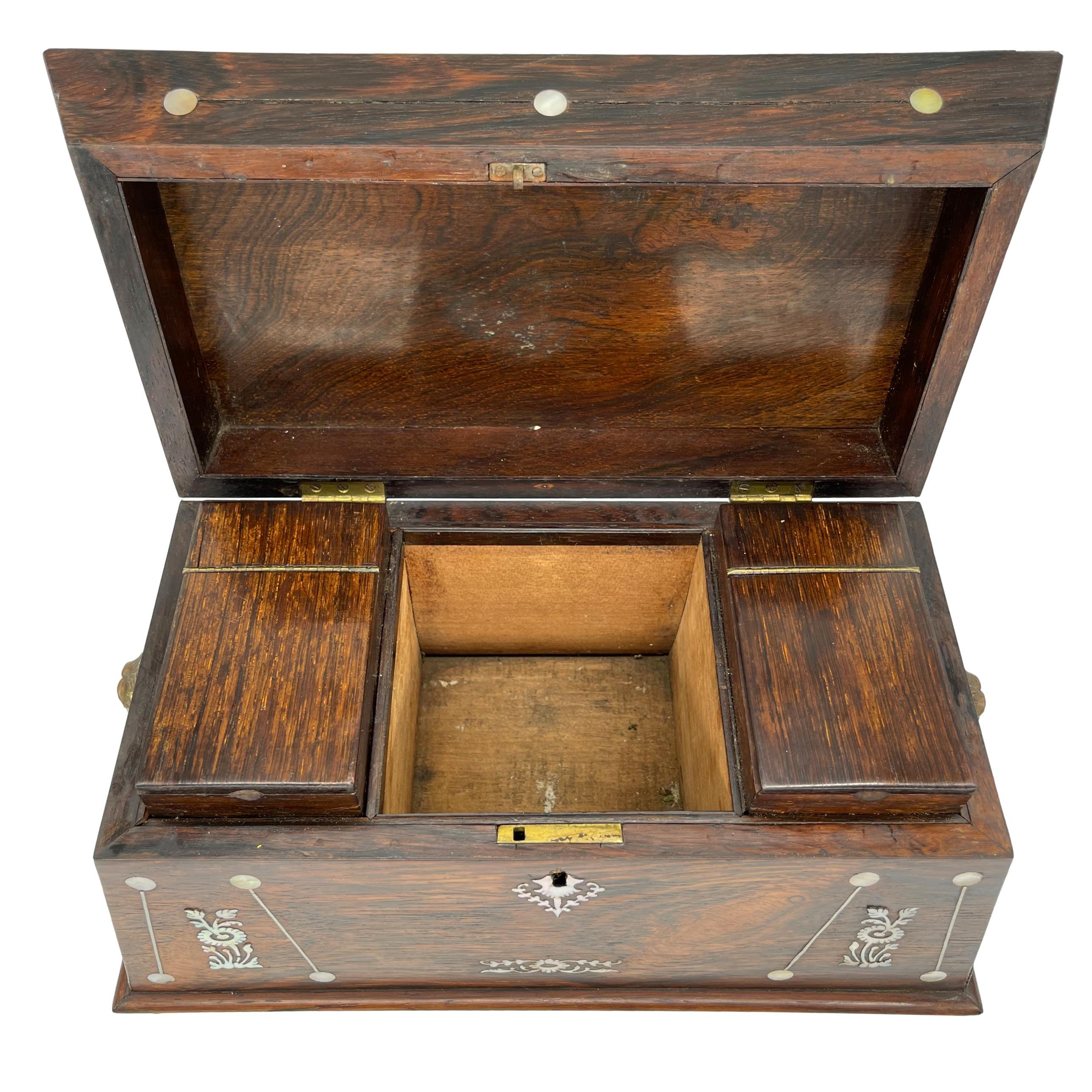 Large William IV Rosewood Tea Caddy with Mother-of-Pearl Inlays, ca. 1835 11