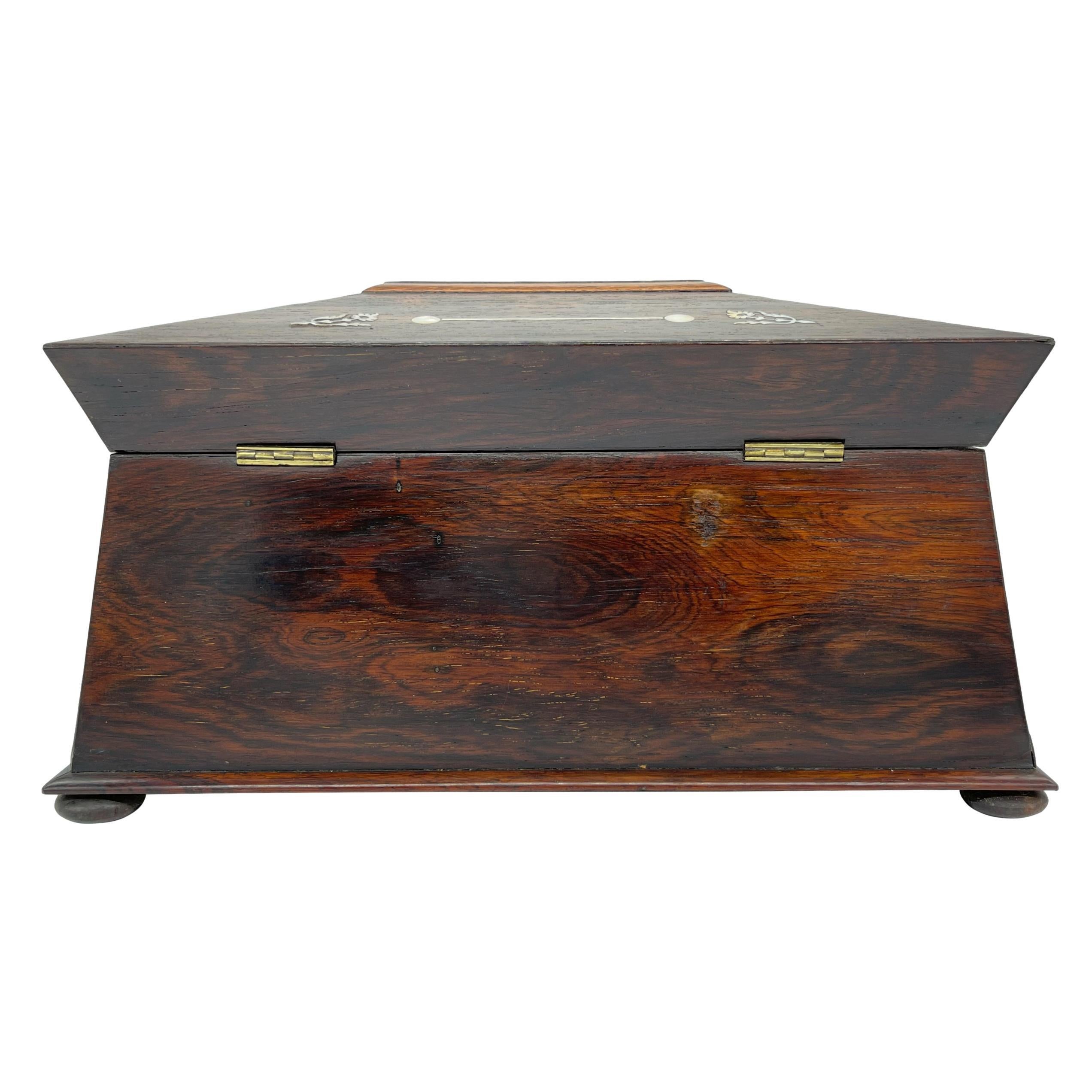 19th Century Large William IV Rosewood Tea Caddy with Mother-of-Pearl Inlays, ca. 1835