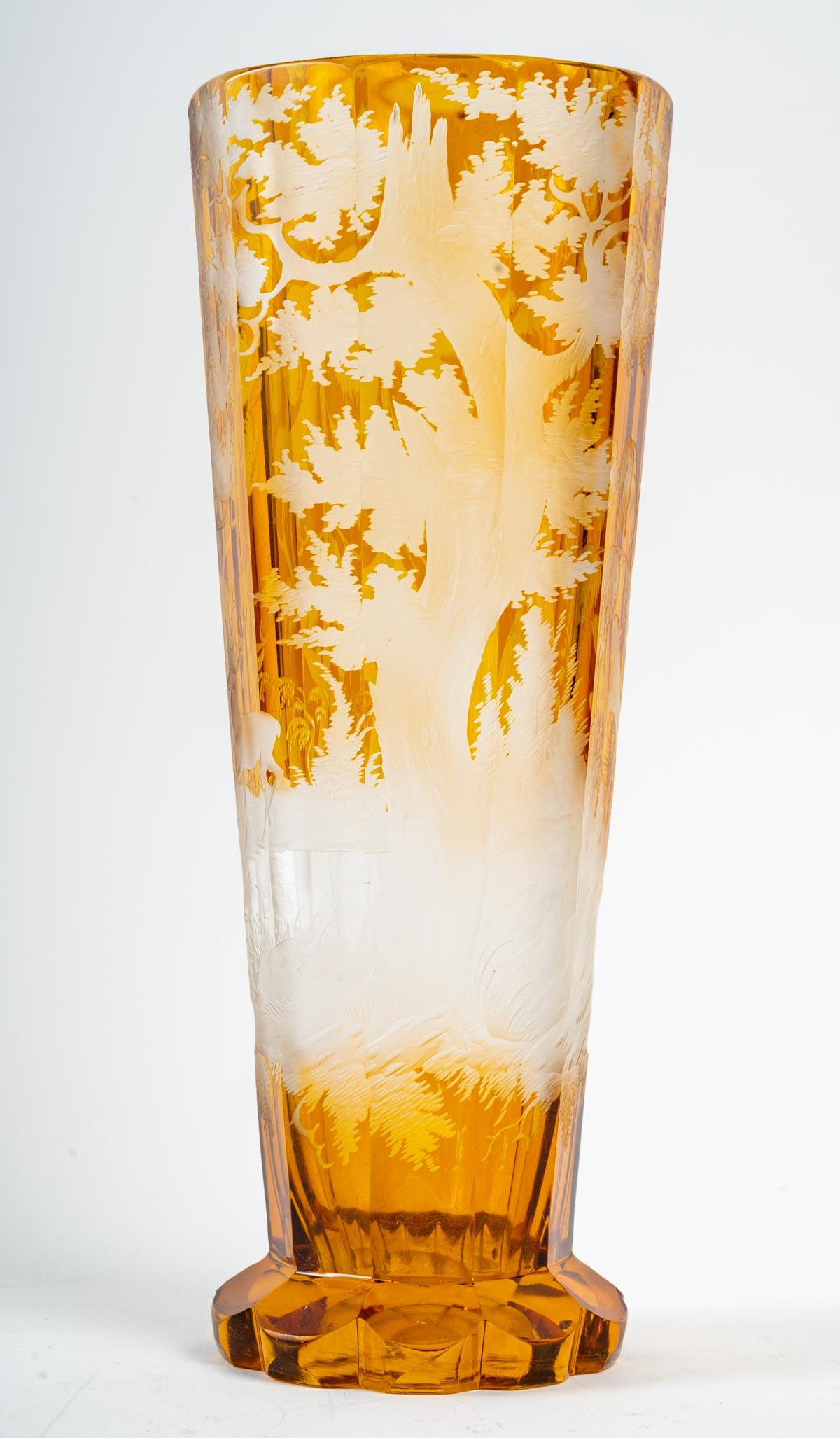 Large Yellow Bohemian Crystal Goblet, 19th Century In Good Condition In Saint-Ouen, FR