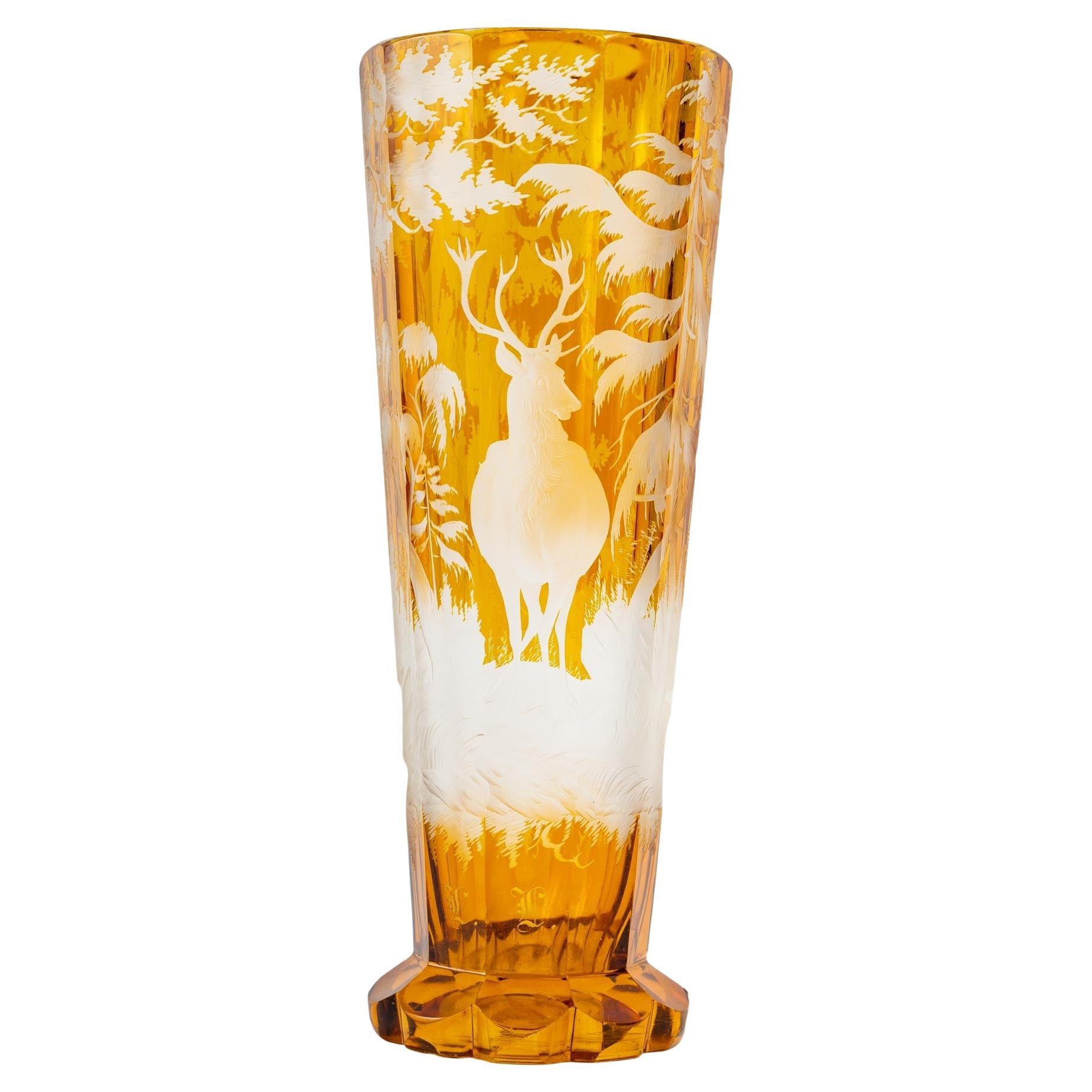 Large Yellow Bohemian Crystal Goblet, 19th Century