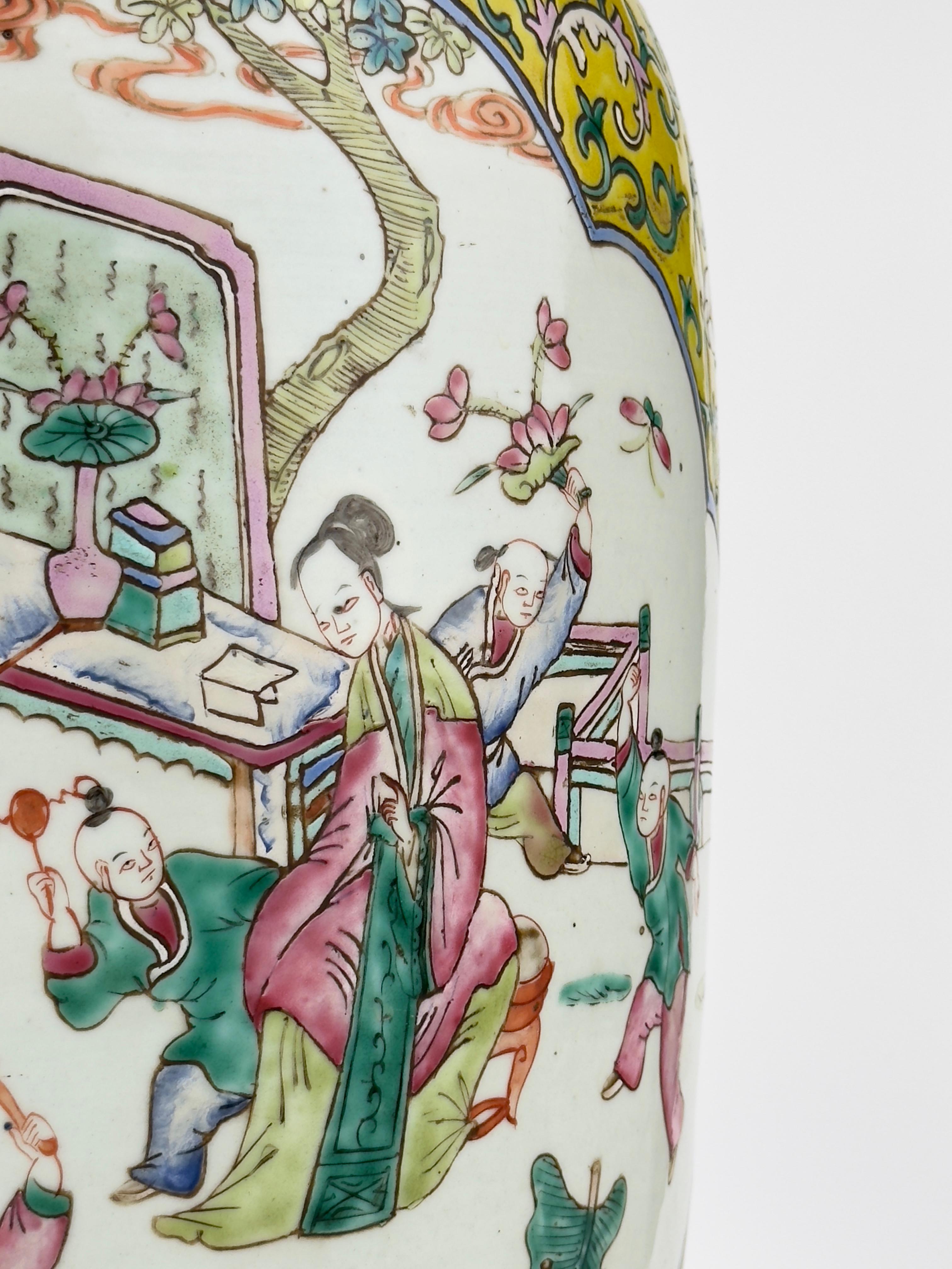 A large yellow ground famille rose vase, Late Qing Period. For Sale 6
