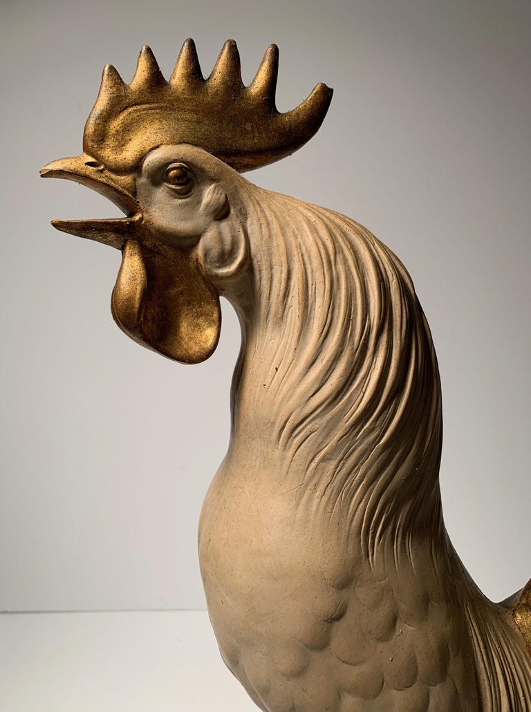Large Zaccagnini Ceramic Rooster in Bisque and Metallic Gold at 1stDibs