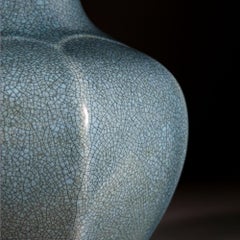 Large20th Century Hexagonal Craquelle Glaze Ceramic Chinese Turquoise Lamp