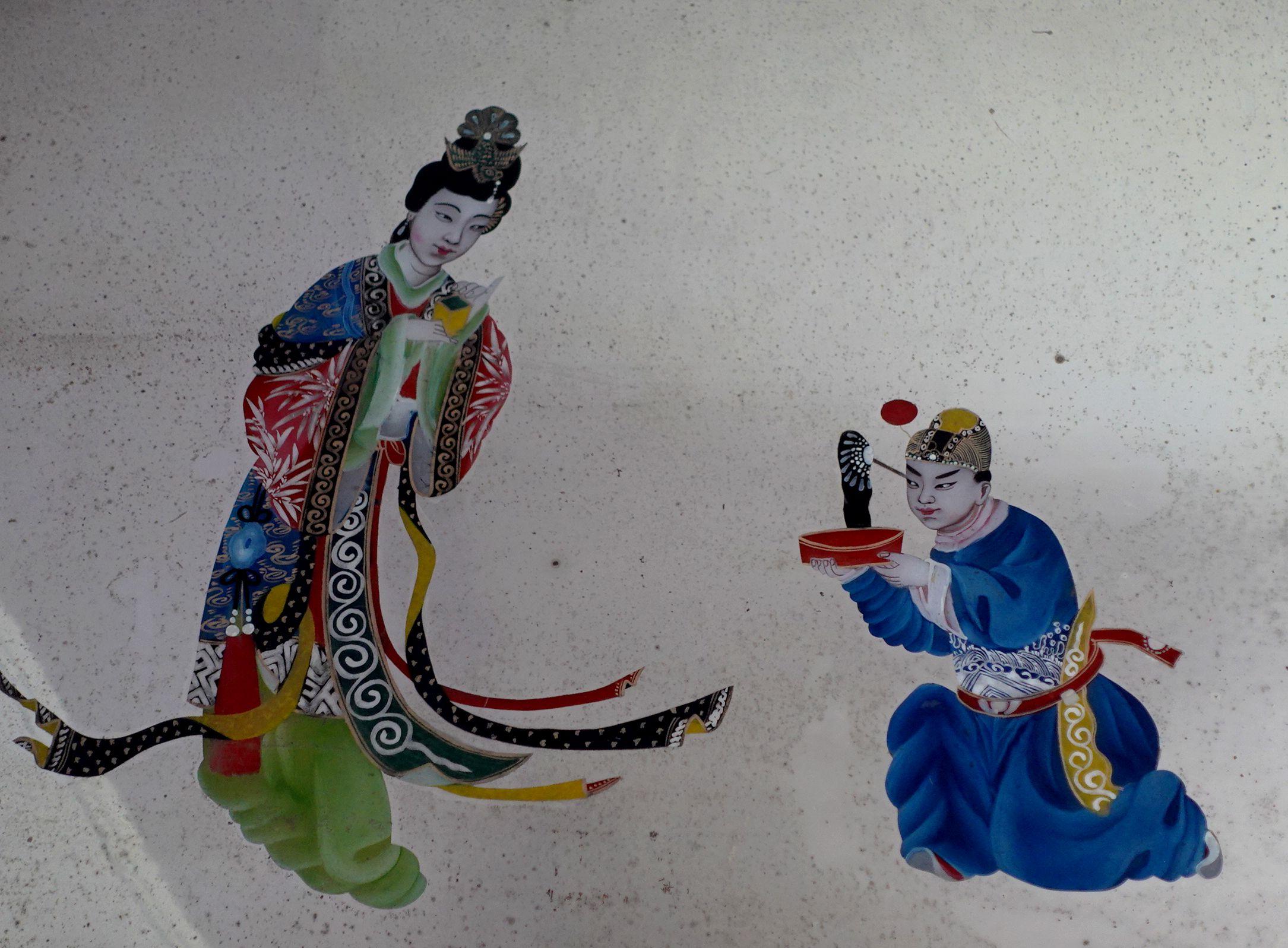 Große chinesische Export-Reverse-Gemälde auf Spiegel (Chinesisch) im Angebot