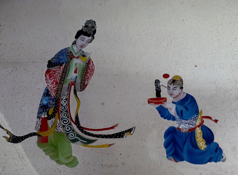 Hand-Painted Large Chinese Export Reverse Paintings on Mirror For Sale