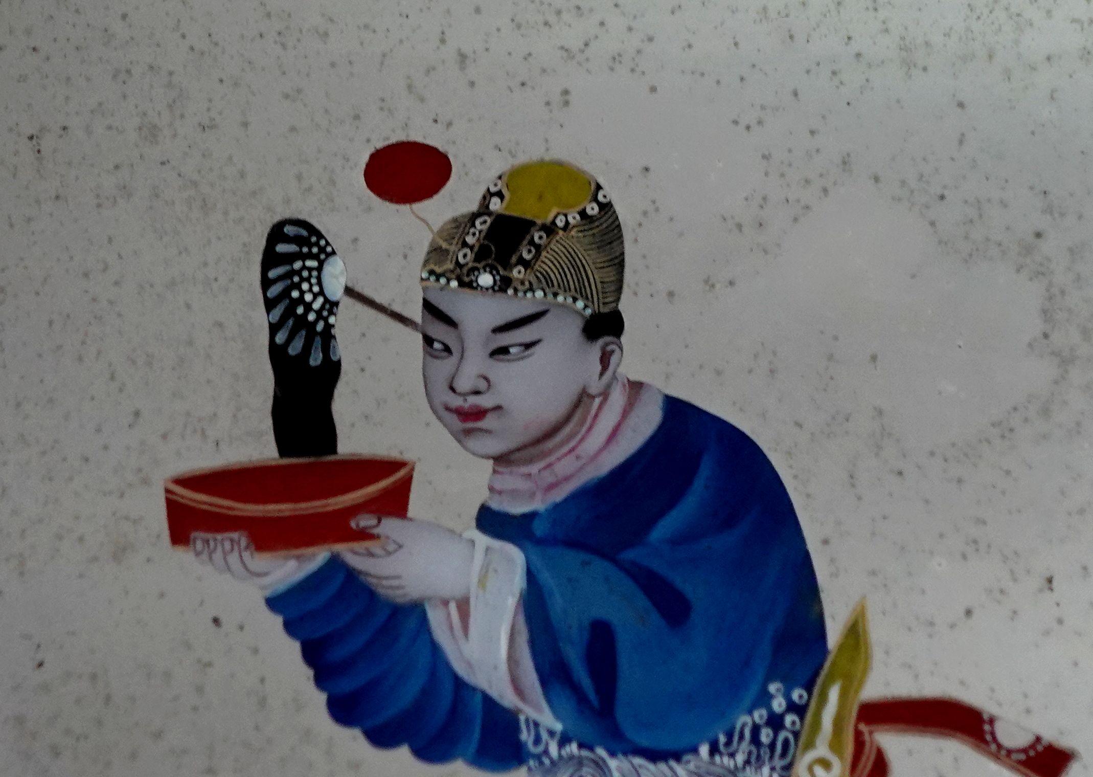 Grandes peintures d'exportation chinoise à l'envers sur miroir Bon état - En vente à Norton, MA