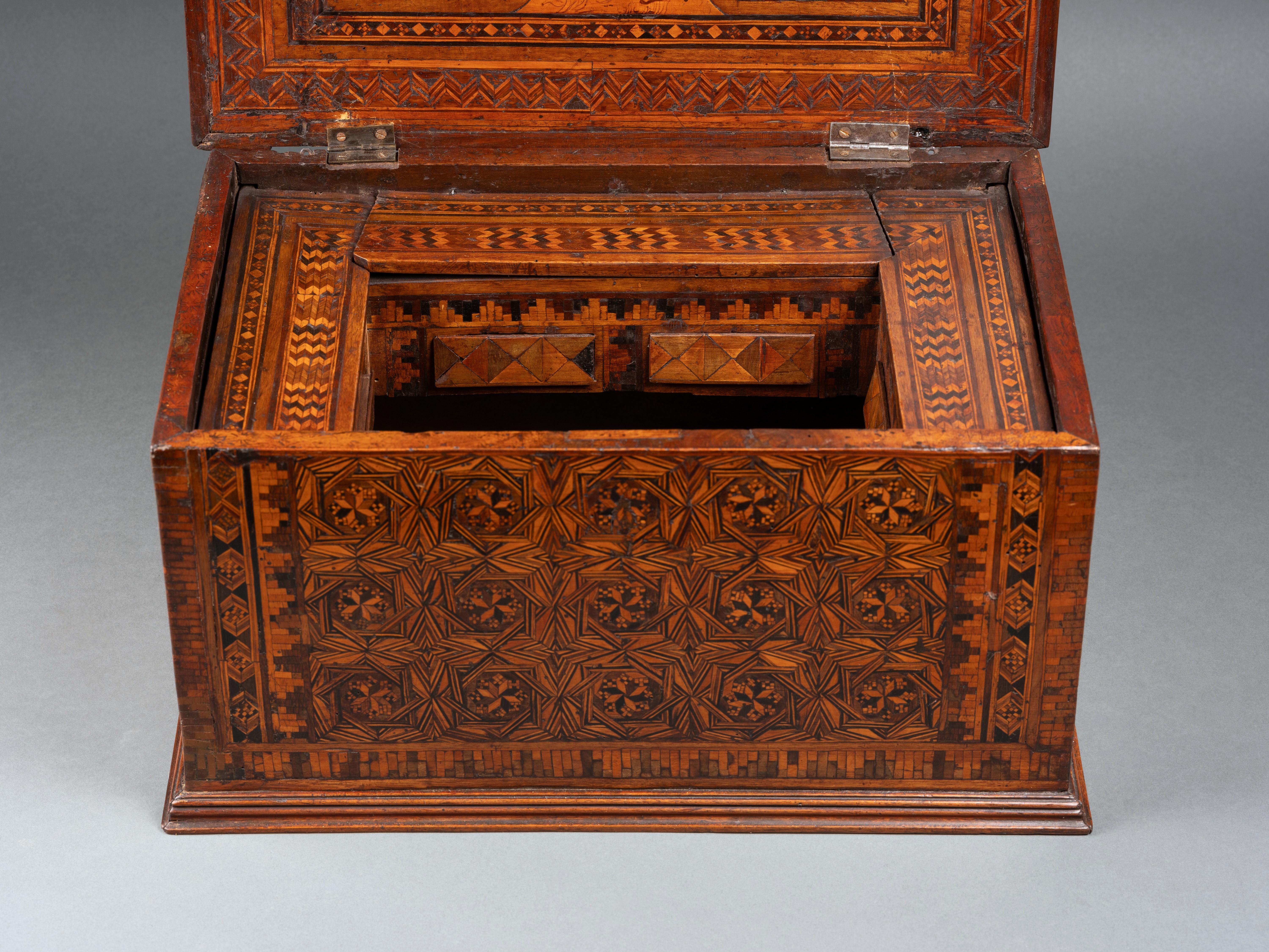 Italian A late 15th century  wood inlaid writing casket, Florence, Italy