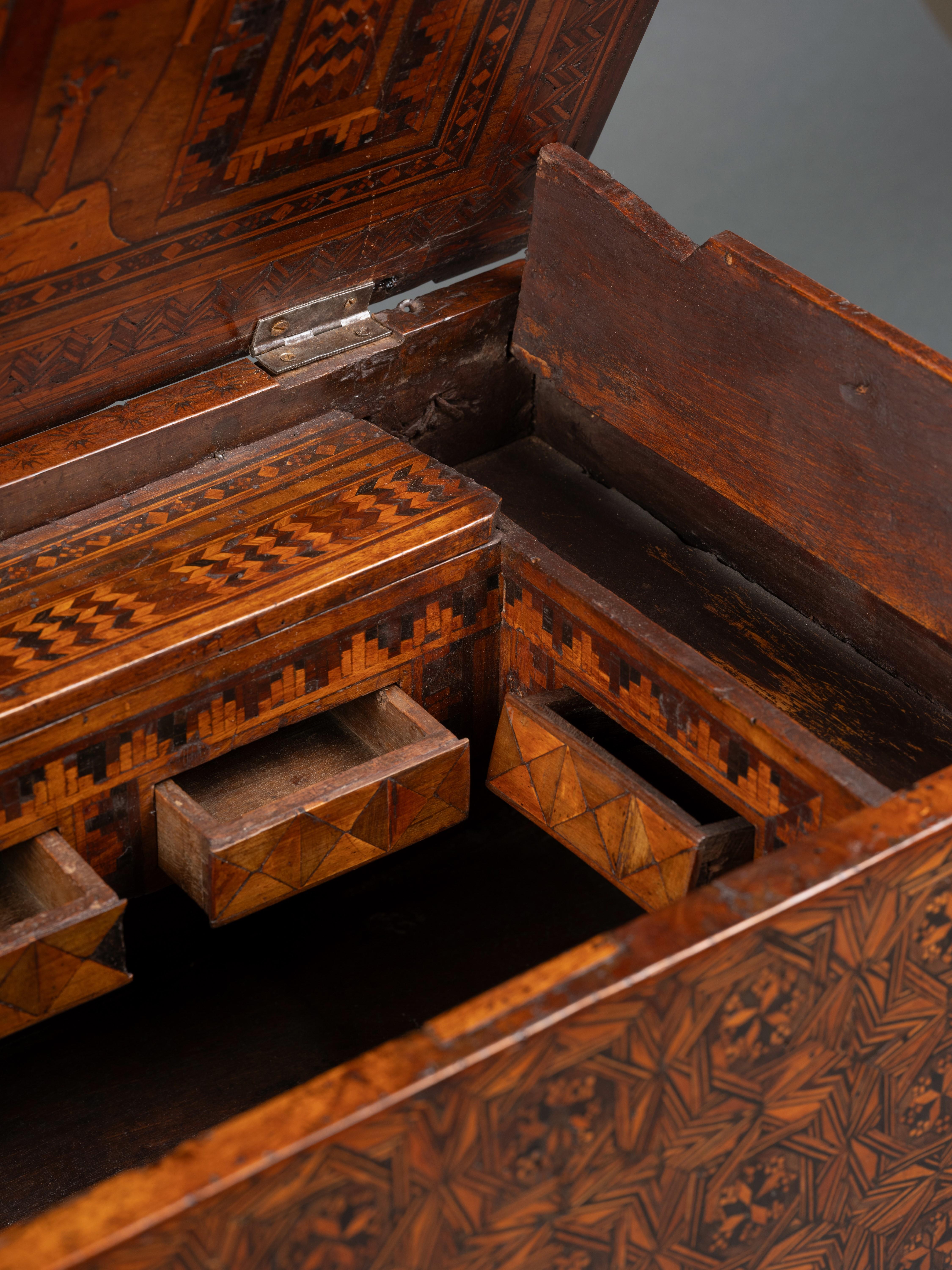 Walnut A late 15th century  wood inlaid writing casket, Florence, Italy