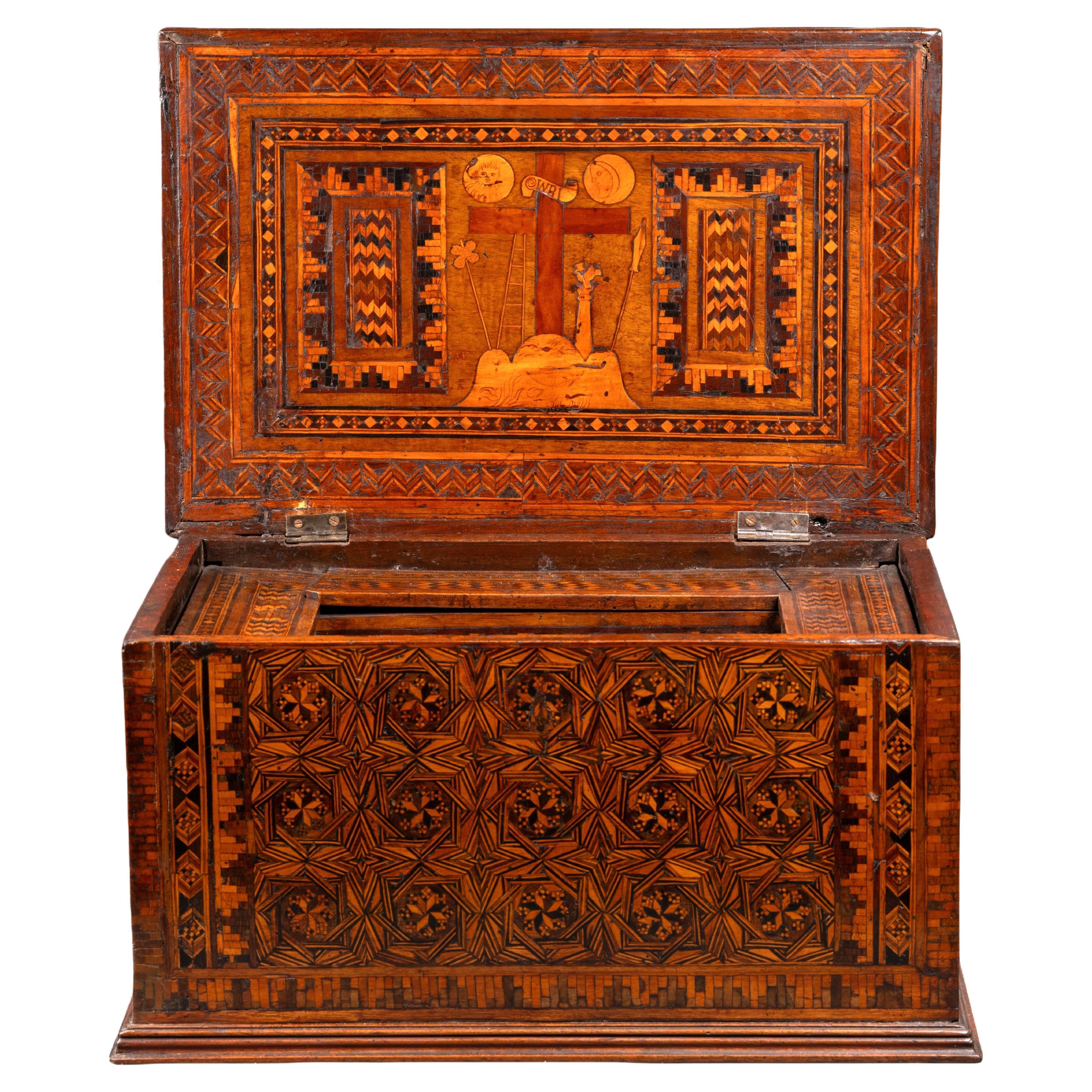A late 15th century  wood inlaid writing casket, Florence, Italy