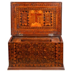 Antique A late 15th century  wood inlaid writing casket, Florence, Italy