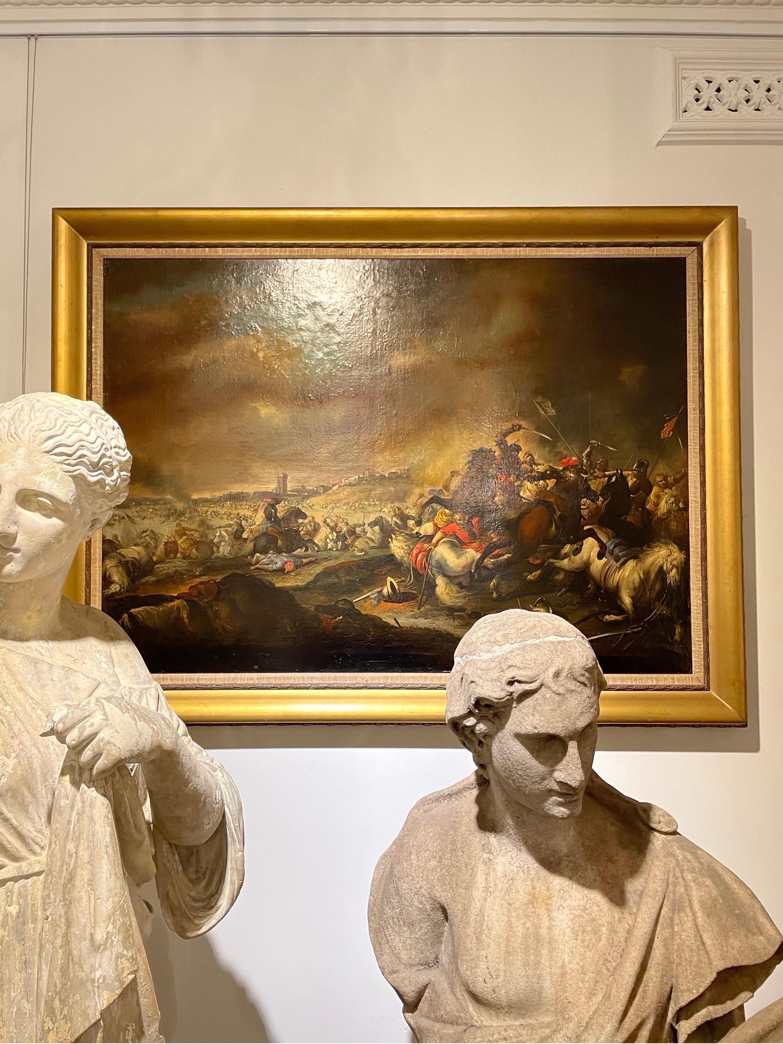 Ein Gemälde aus dem späten 17. Jahrhundert, das eine Kavallerieschlacht darstellt

Höhe: 115 cm Breite: 75 cm Tiefe: 6 cm.

Provenienz: Private Australian Collection'S.