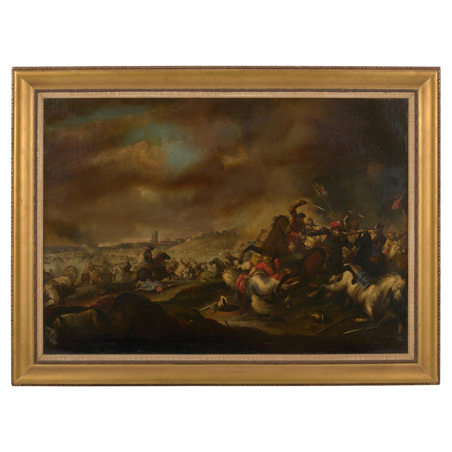 A Late 17th Century Painting Depicting A Cavalry Battle