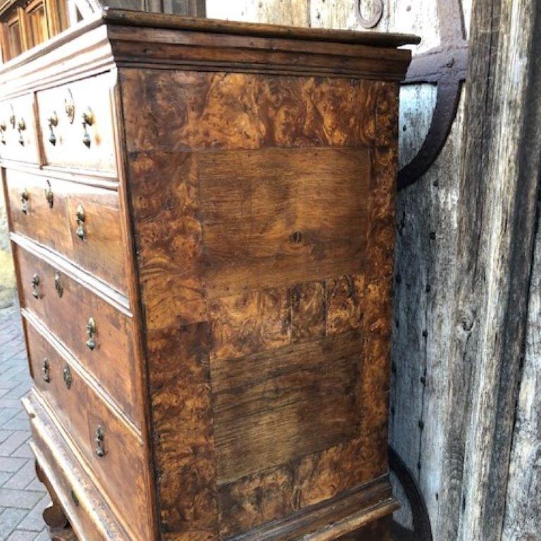 William and Mary Late 17th Century William & Mary Burr Elm, Walnut and Oak Chest on Stand For Sale