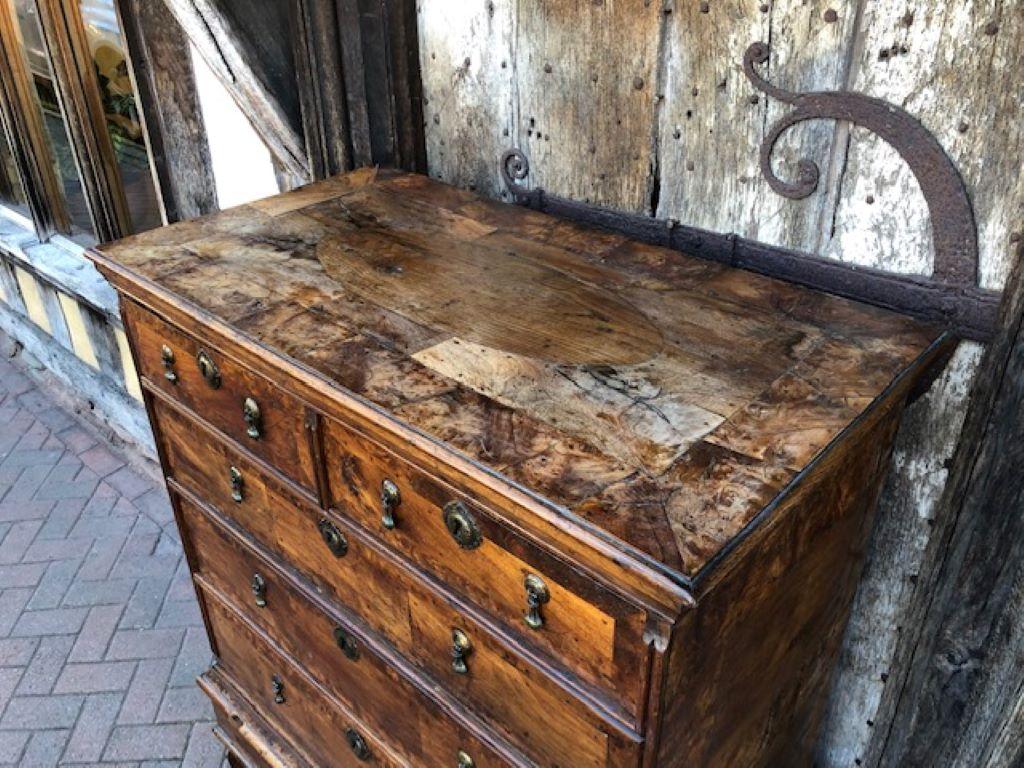 English Late 17th Century William & Mary Burr Elm, Walnut and Oak Chest on Stand For Sale