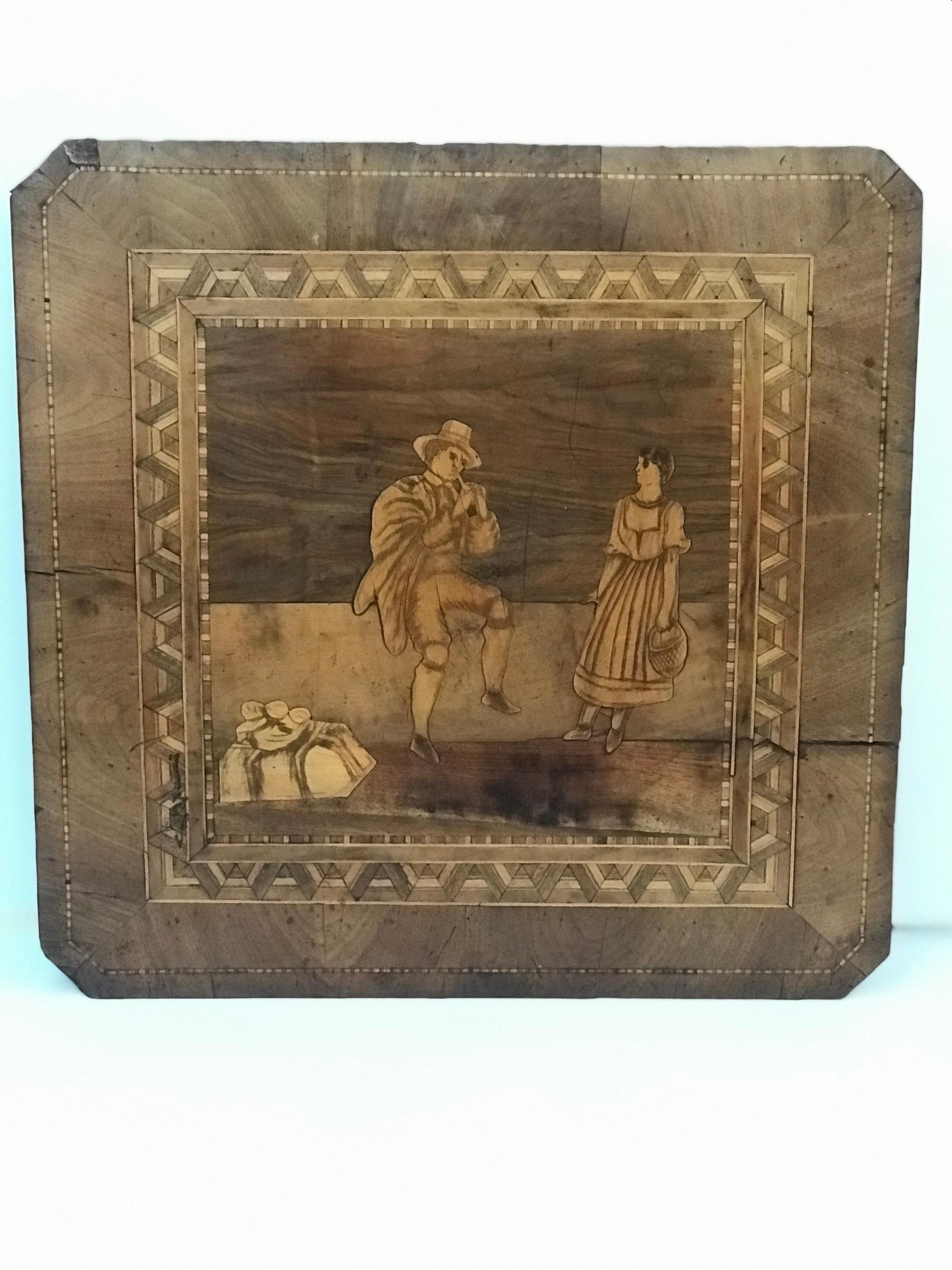 A Late 1800's Sorrento Marquetry Desert Table with Figural Classical Motif  For Sale 5