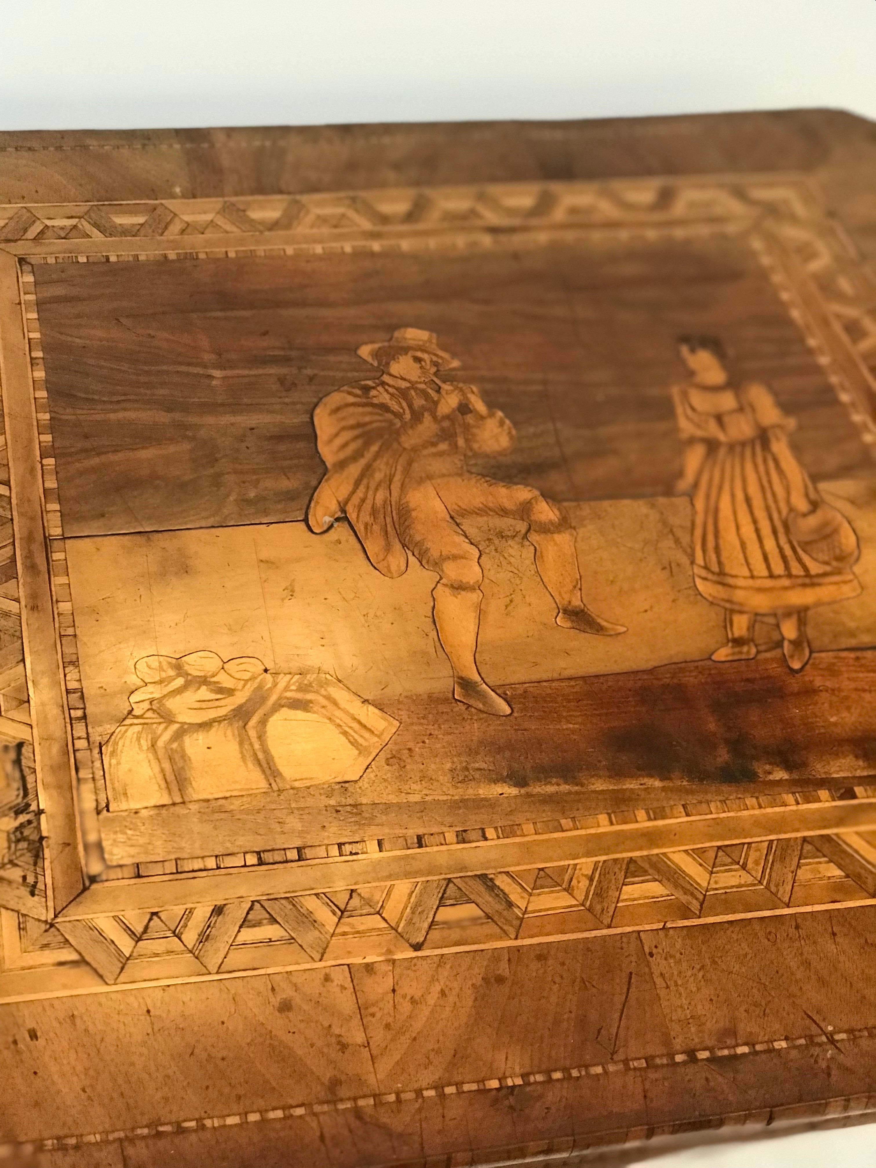 Neoclassical A Late 1800's Sorrento Marquetry Desert Table with Figural Classical Motif  For Sale