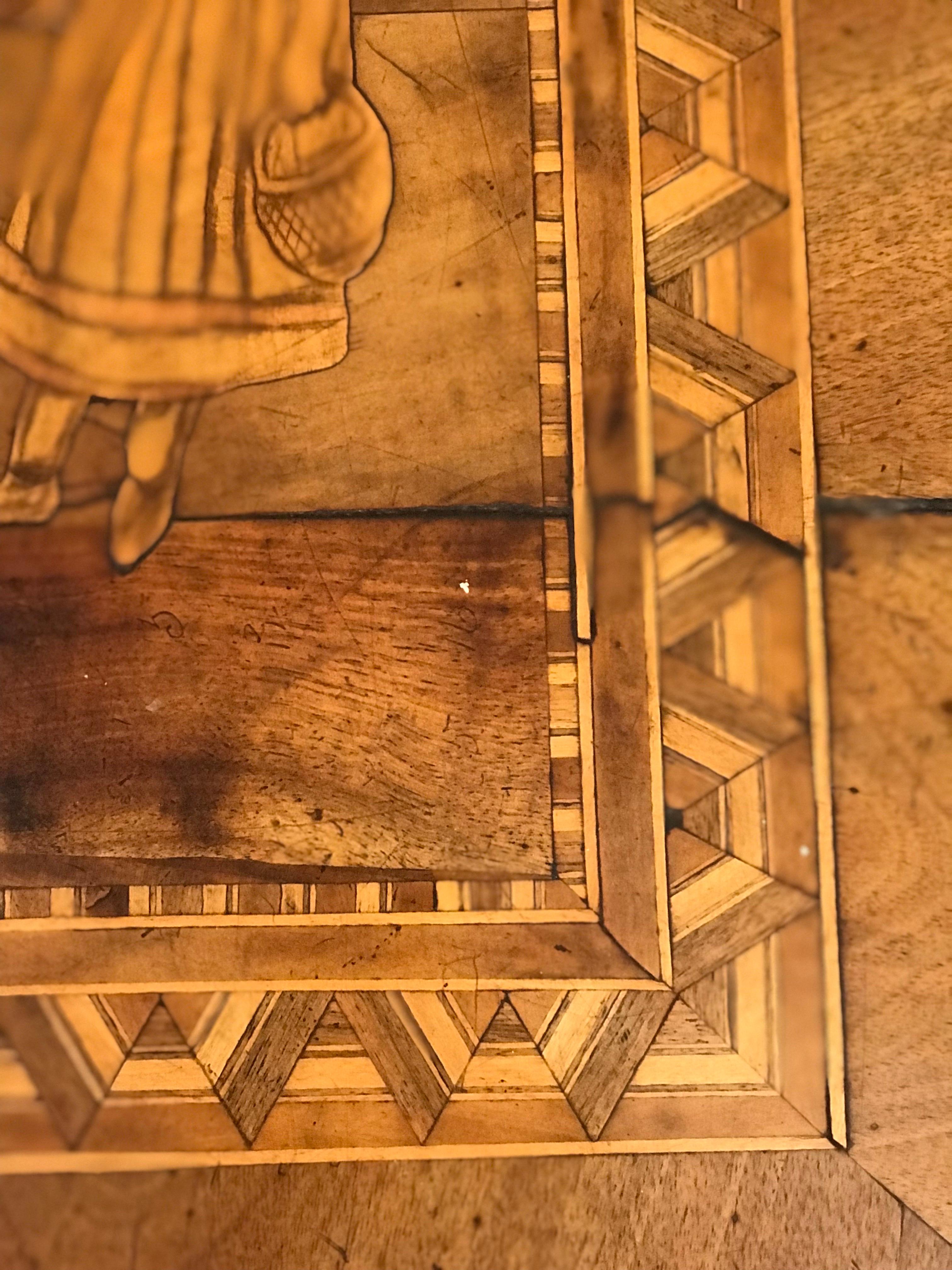 Hand-Crafted A Late 1800's Sorrento Marquetry Desert Table with Figural Classical Motif  For Sale