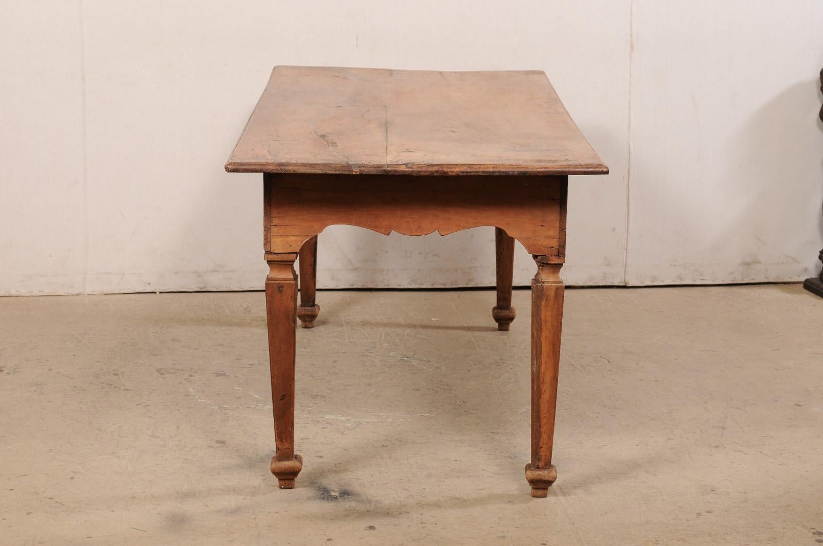 A Late 18th C. Italian Walnut Farm Table with Carved Skirt, 6 Ft Long For Sale 5