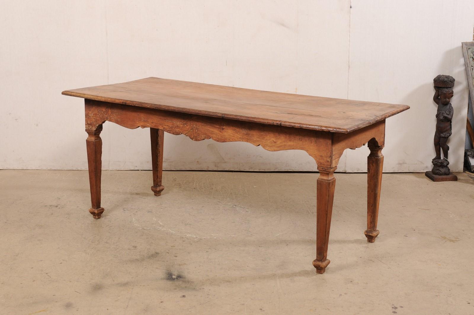 A Late 18th C. Italian Walnut Farm Table with Carved Skirt, 6 Ft Long For Sale 6