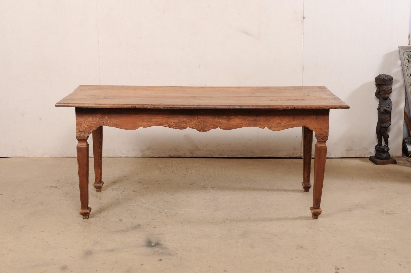 A Late 18th C. Italian Walnut Farm Table with Carved Skirt, 6 Ft Long For Sale 7