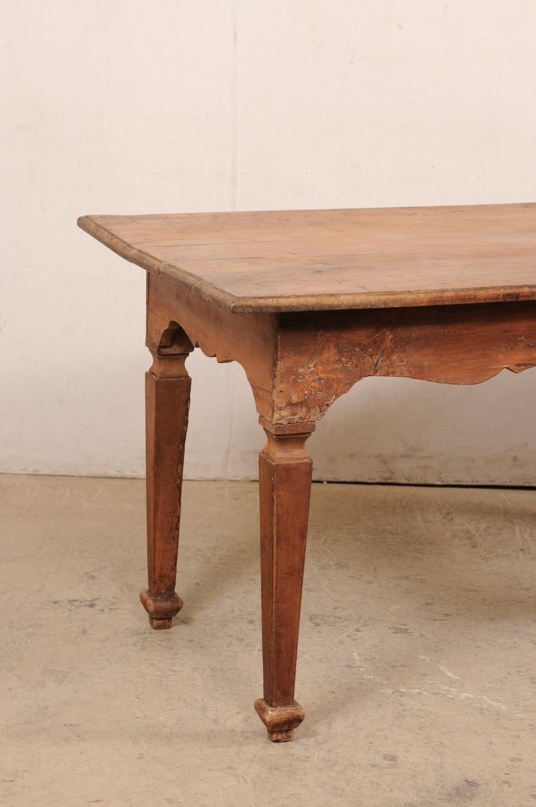 A Late 18th C. Italian Walnut Farm Table with Carved Skirt, 6 Ft Long In Good Condition For Sale In Atlanta, GA